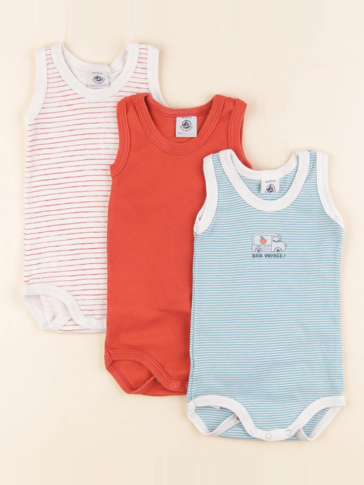 Petit Bateau - lot de 3 bodies en coton multicolore - 6 mois