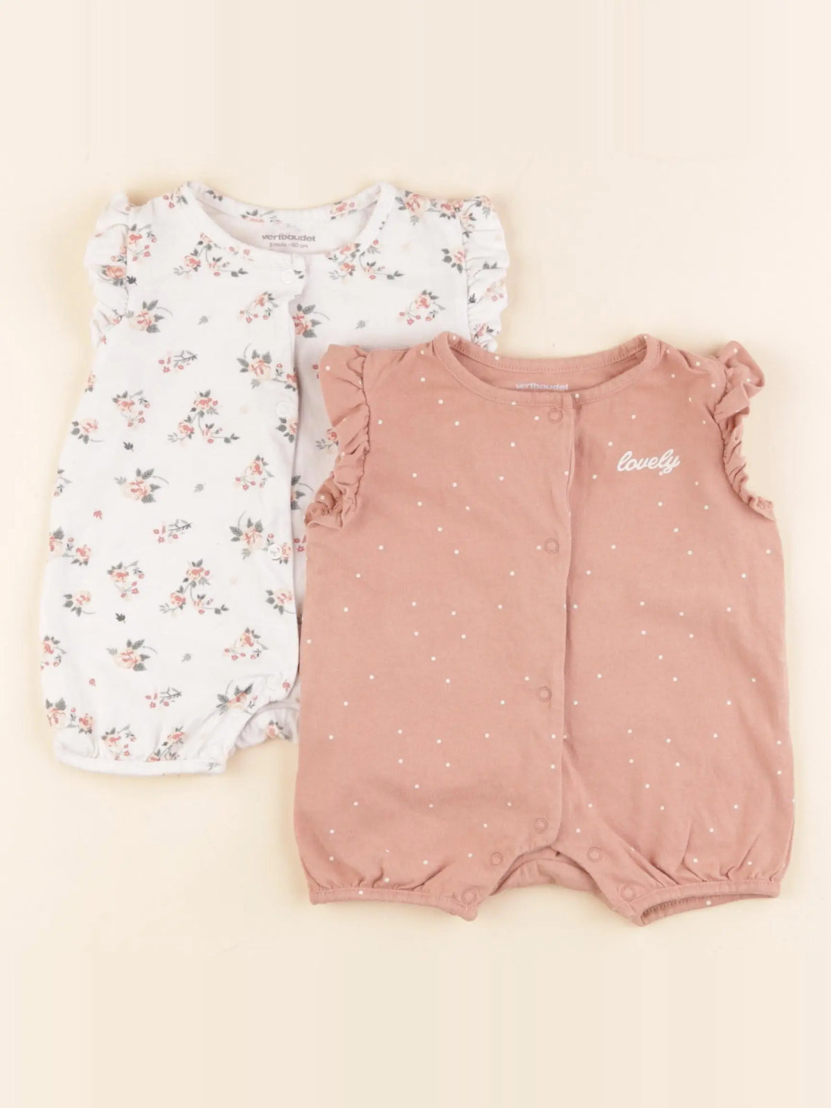 Vertbaudet - lot de 2 pyjamas blanc, rose - 3 mois