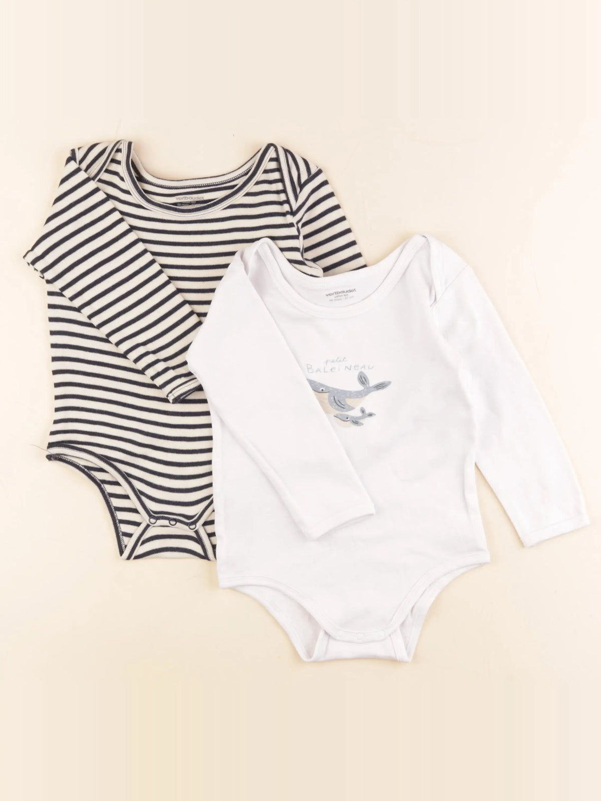 Vertbaudet - lot de 2 bodies en coton blanc, bleu - 36 mois