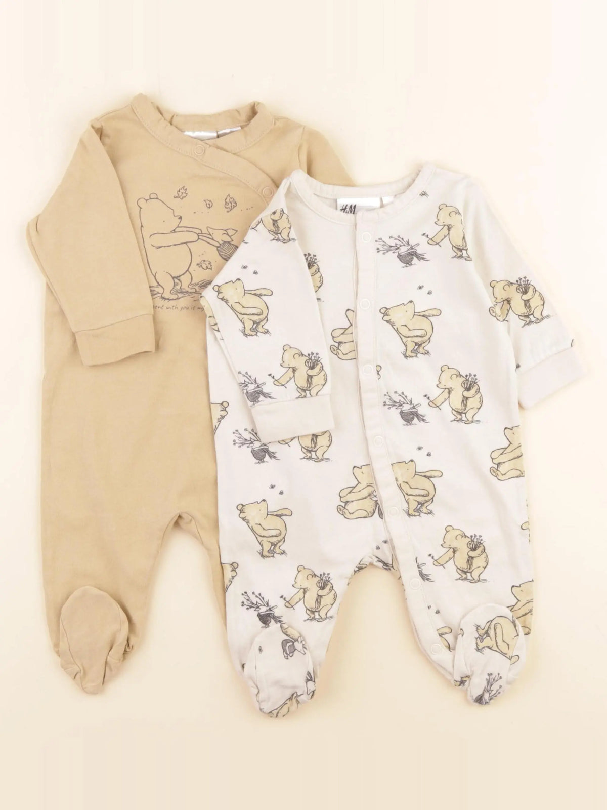 H&M - lot de 2 pyjamas coton beige - 1/2 mois