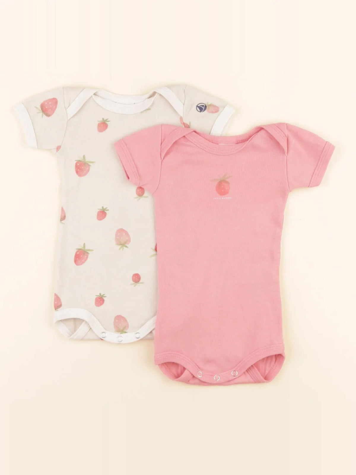 Petit Bateau - lot de 2 bodies en coton beige, rose - 3 mois