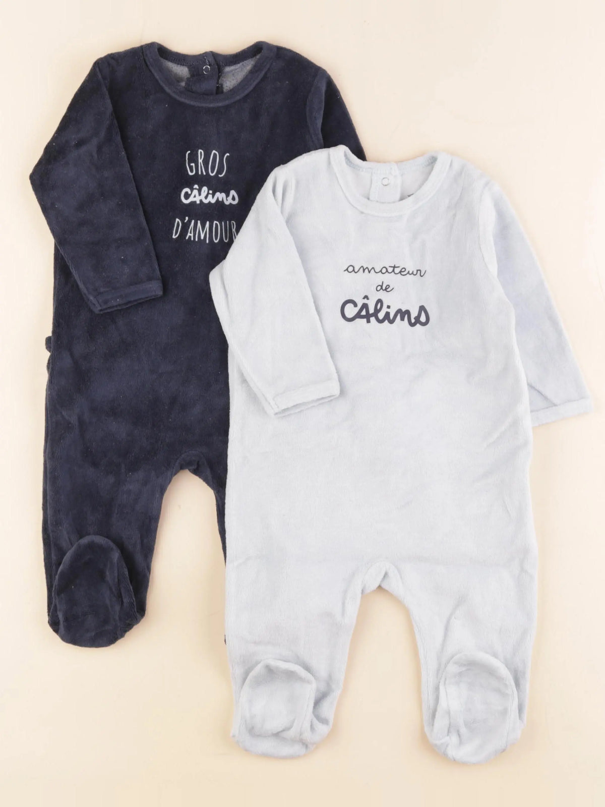 Vertbaudet - lot de 2 pyjamas velours bleu - 6 mois