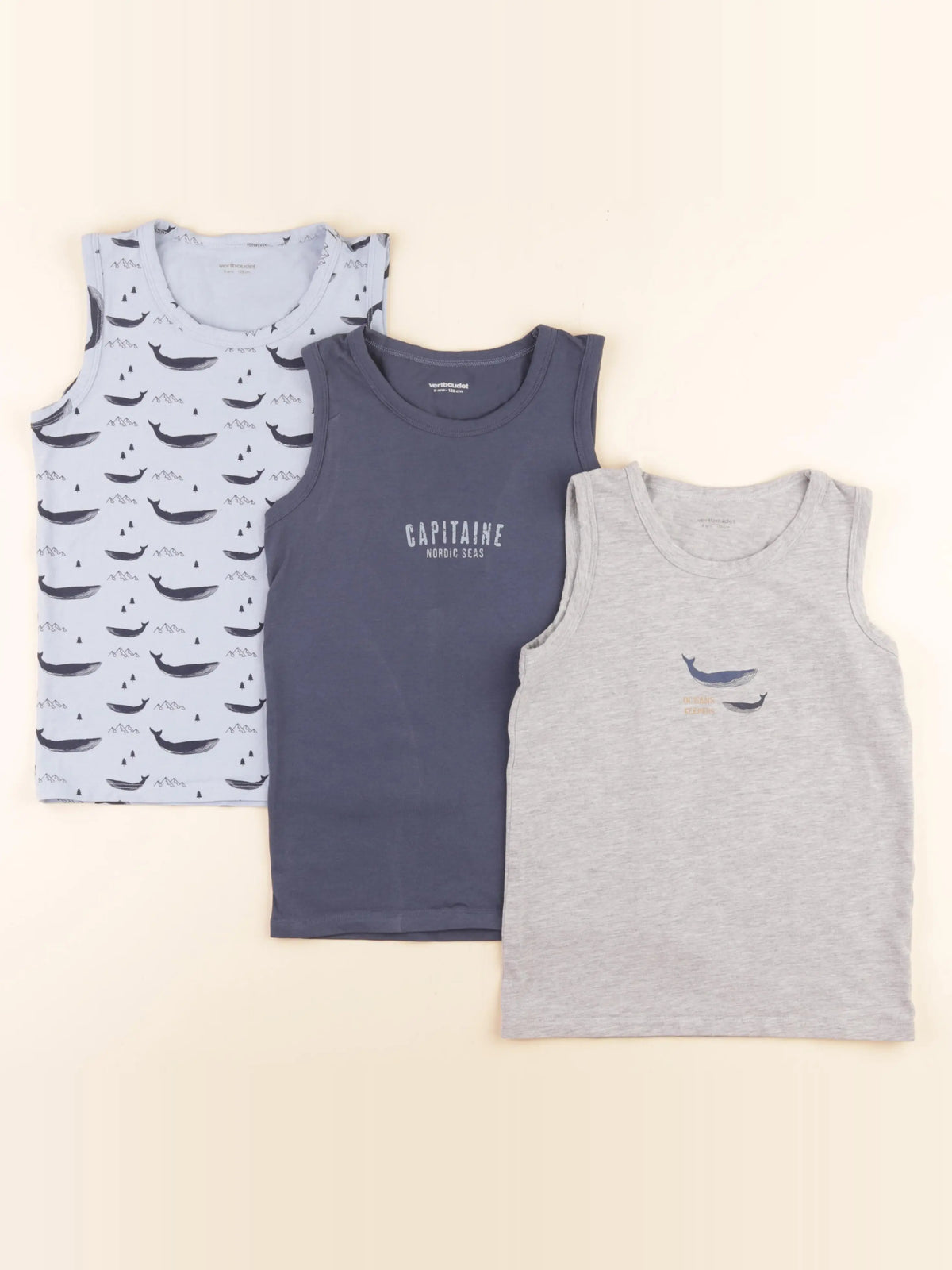 Vertbaudet - lot de 3 maillots de corps bleu, gris - 8 ans