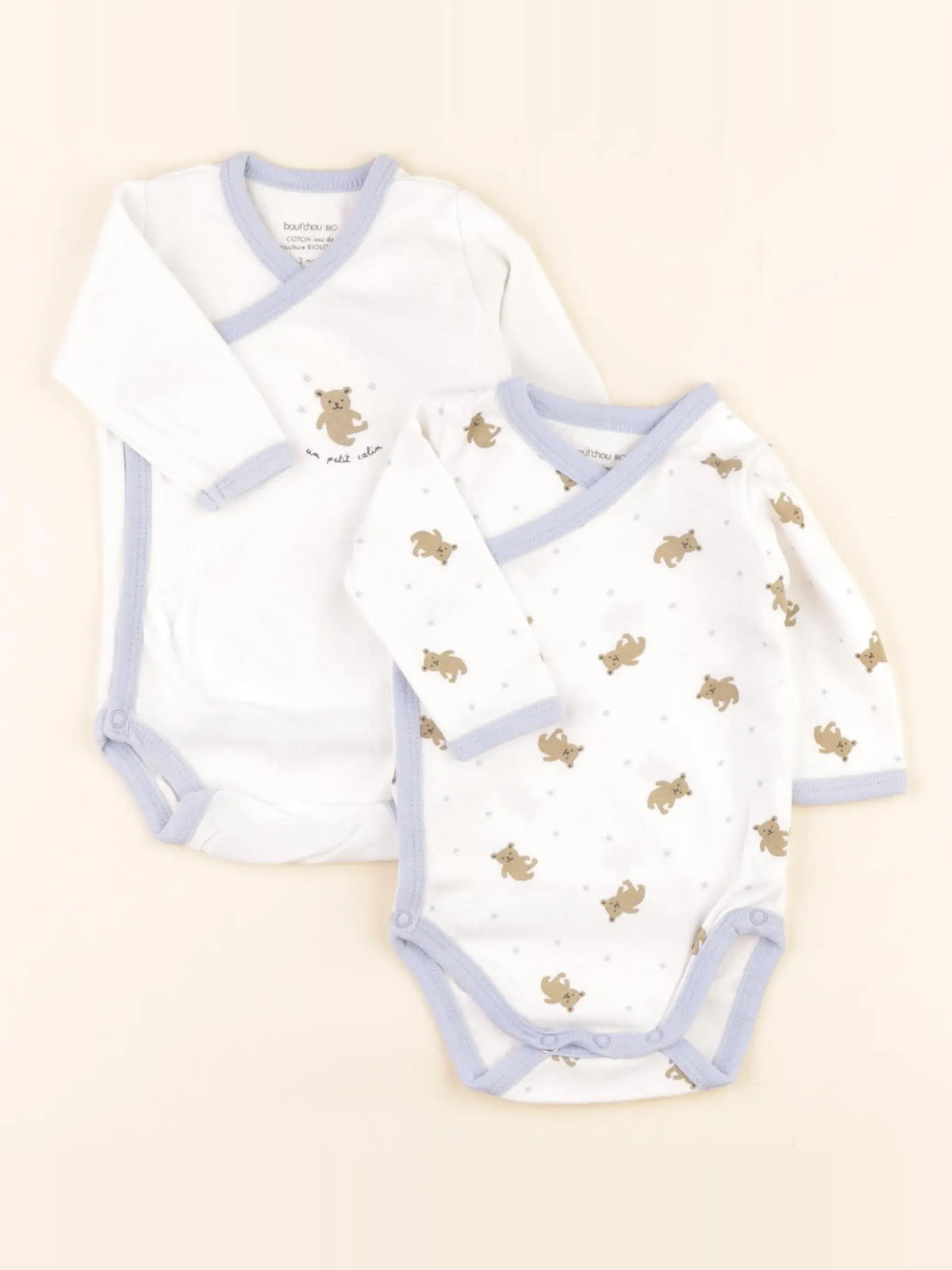 Boutchou - lot de 2 bodies en coton bleu, blanc - 3 mois