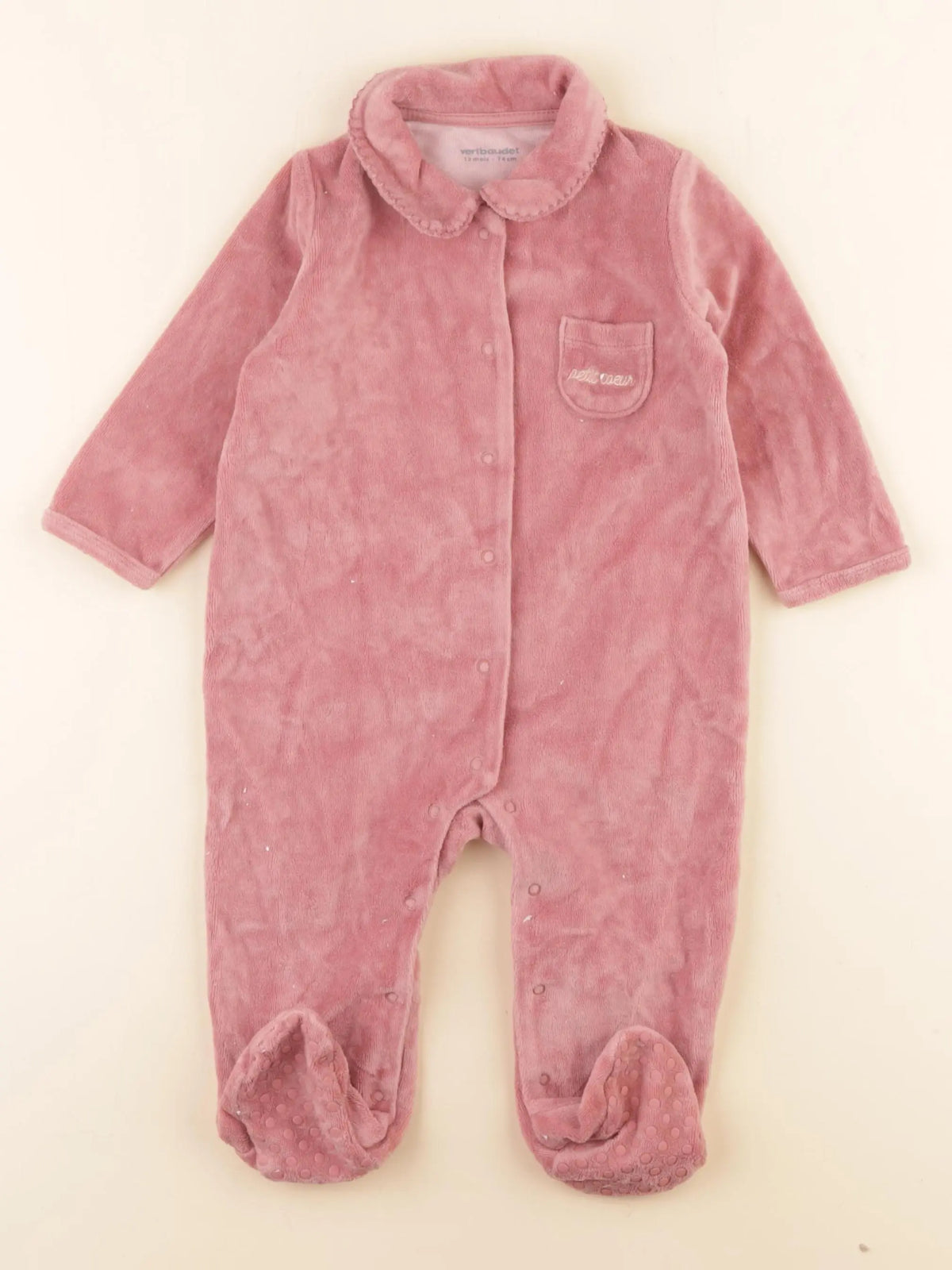 Vertbaudet - pyjama velours rose - 12 mois