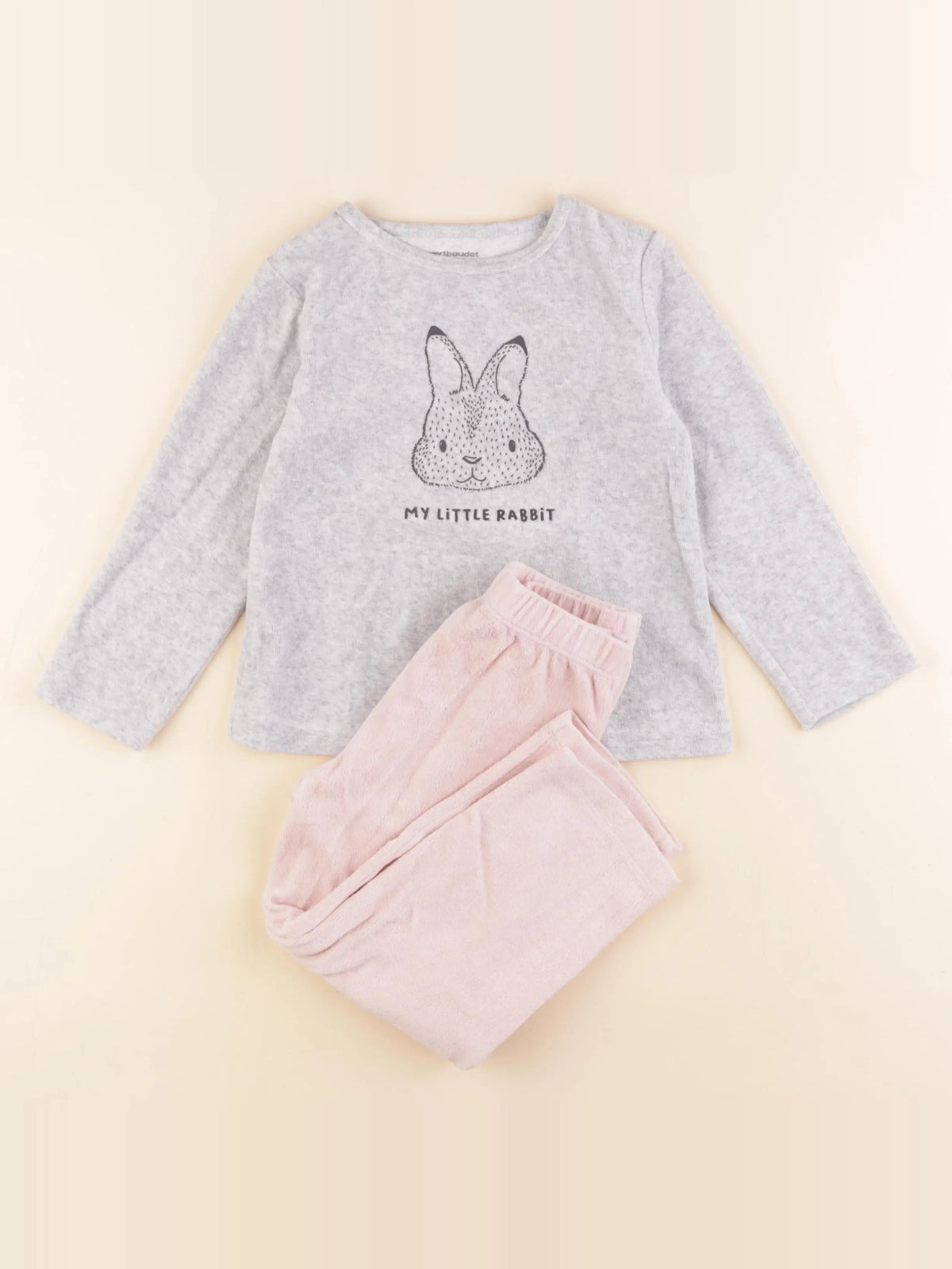 Vertbaudet - pyjama velours rose, gris - 4 ans