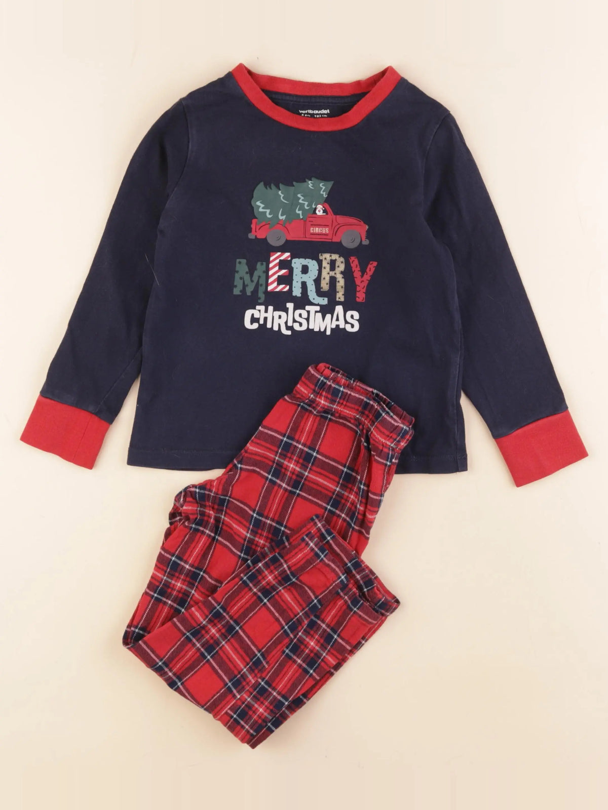 Vertbaudet - pyjama coton bleu, rouge - 4 ans