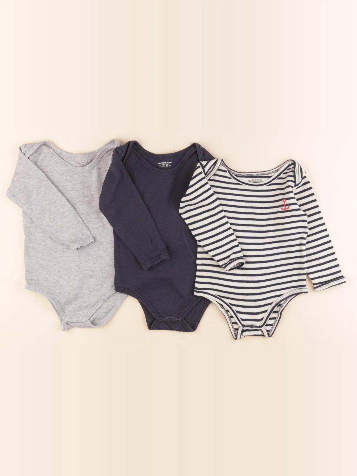 Vertbaudet - lot de 3 bodies en coton multicolore - 2 ans