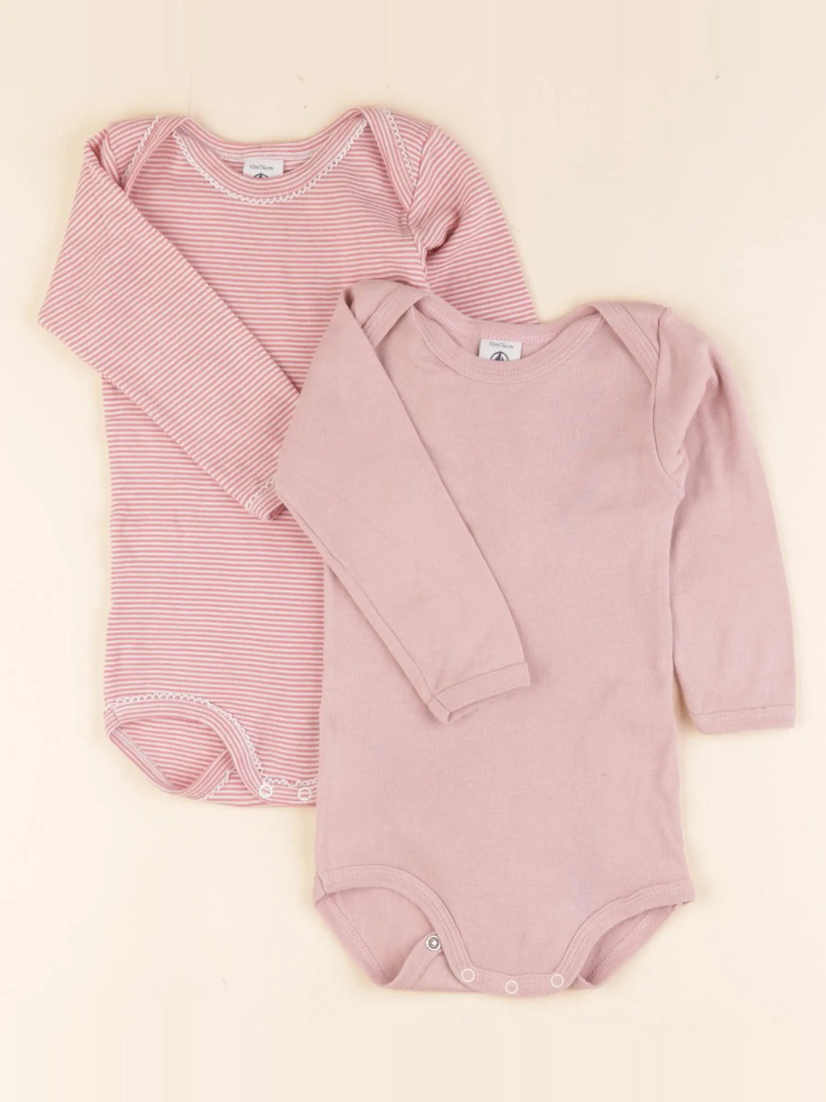 Petit Bateau - lot de 2 bodies en coton rose, blanc - 12 mois