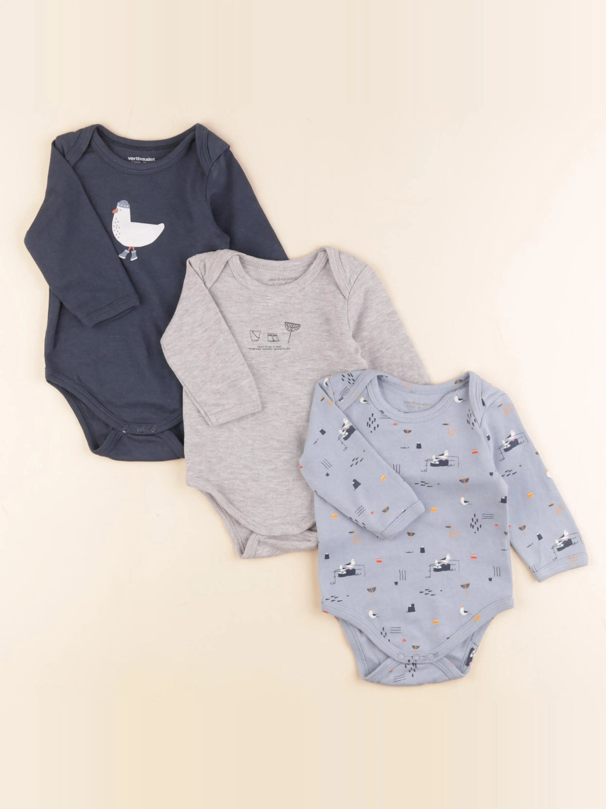 Vertbaudet - lot de 3 bodies en coton multicolore - 6 mois