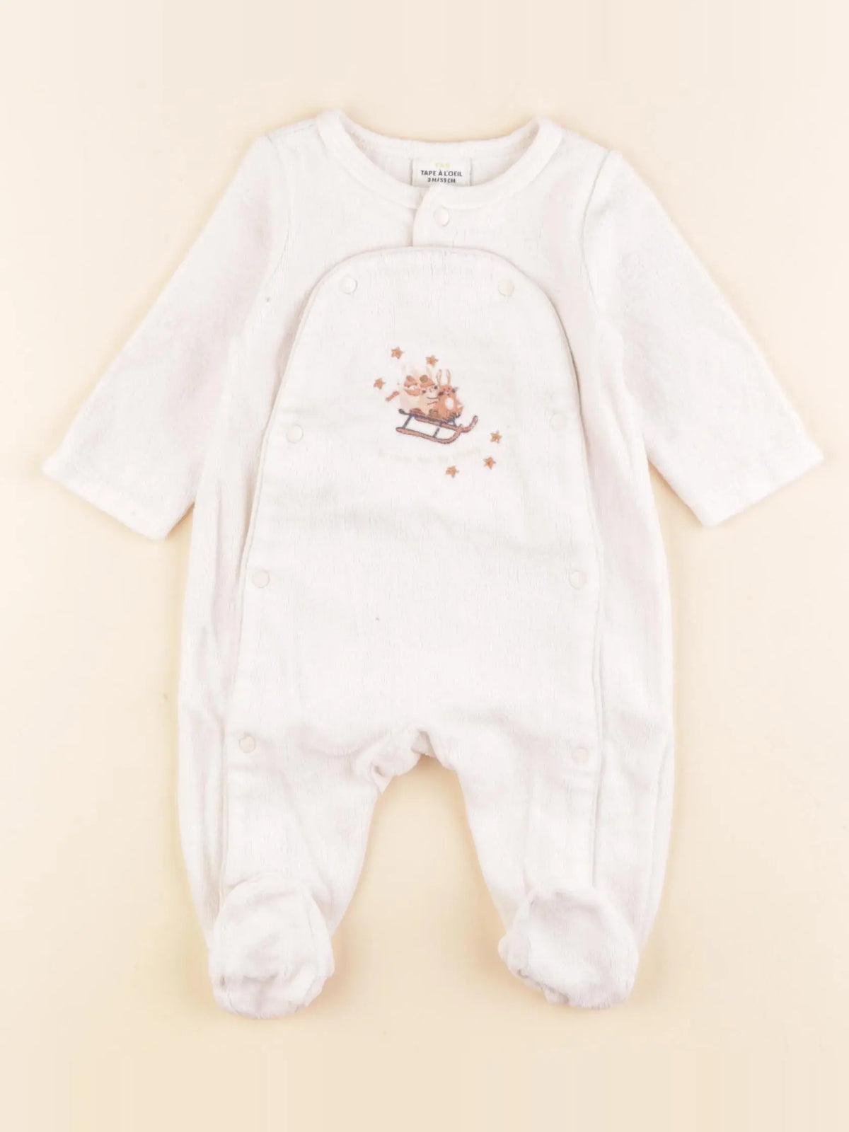 Tape à l'oeil - pyjama velours blanc - 3 mois