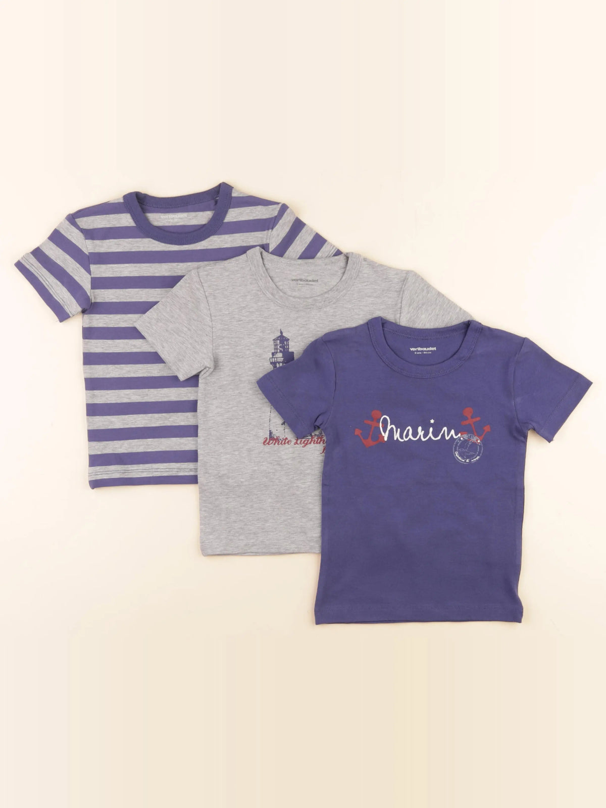 Vertbaudet - lot de 3 tee-shirts bleu, gris - 3 ans