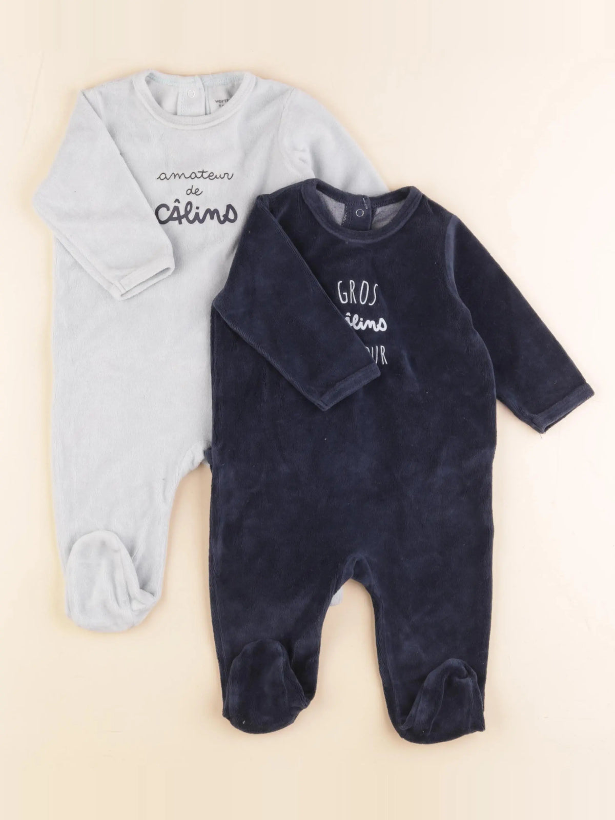 Vertbaudet - lot de 2 pyjamas velours bleu - 6 mois