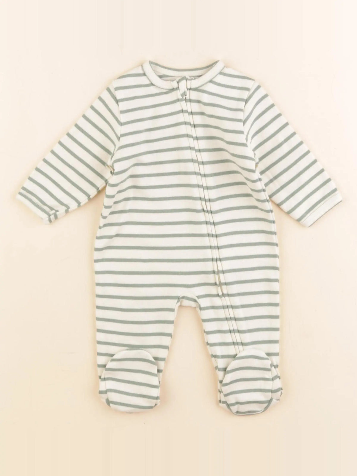 Vertbaudet - pyjama coton beige, vert - 3 mois