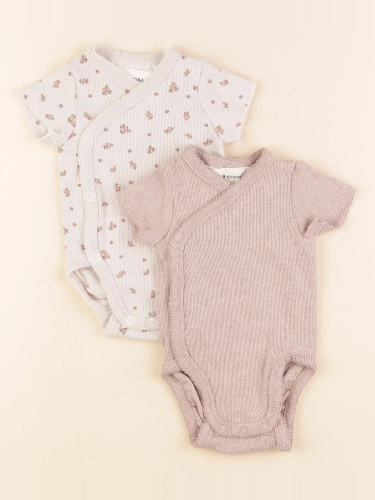 H&M - lot de 2 bodies en coton beige, rose - 1/2 mois