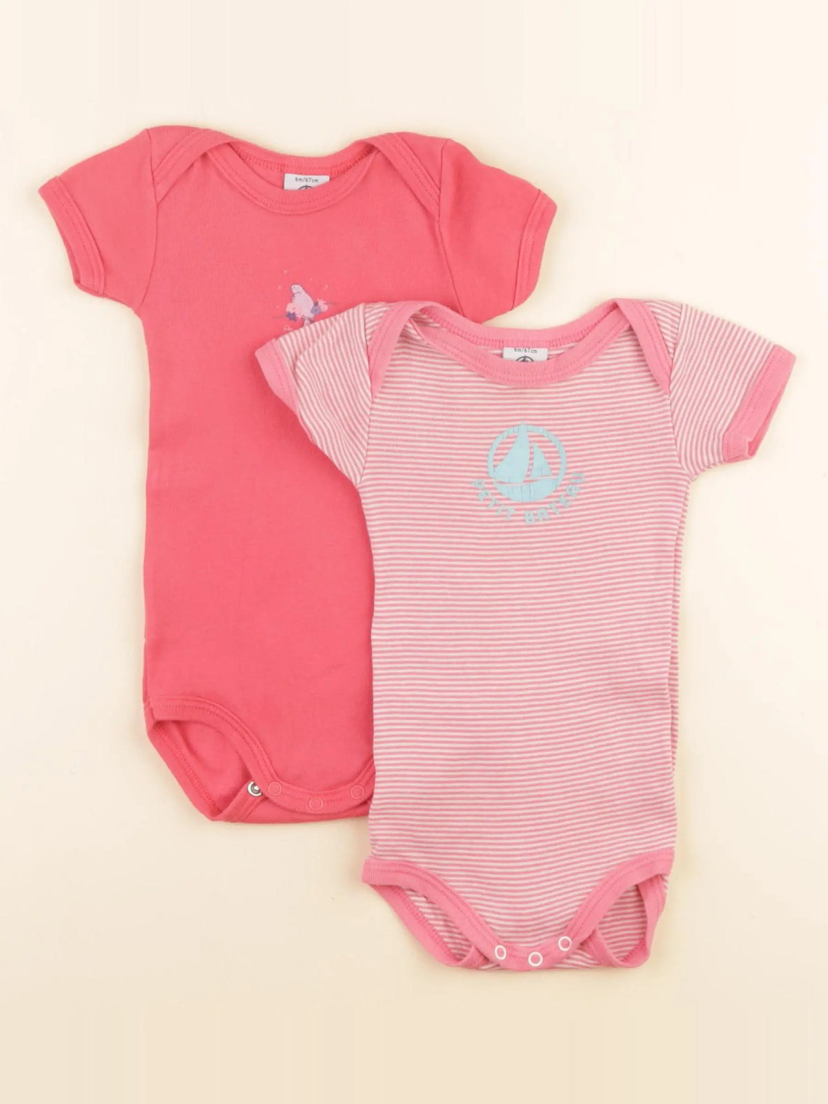 Petit Bateau - lot de 2 bodies en coton blanc, rose - 6 mois