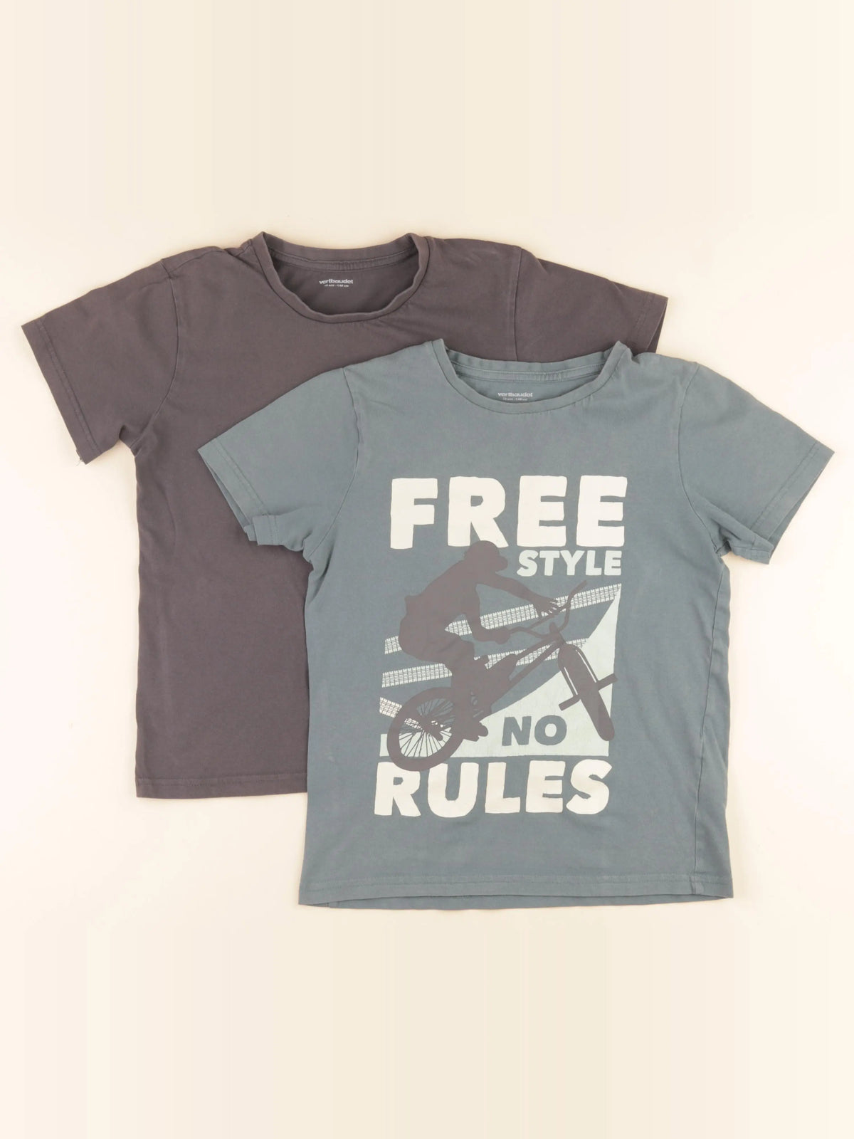 Vertbaudet - lot de 2 tee-shirts gris, vert - 10 ans