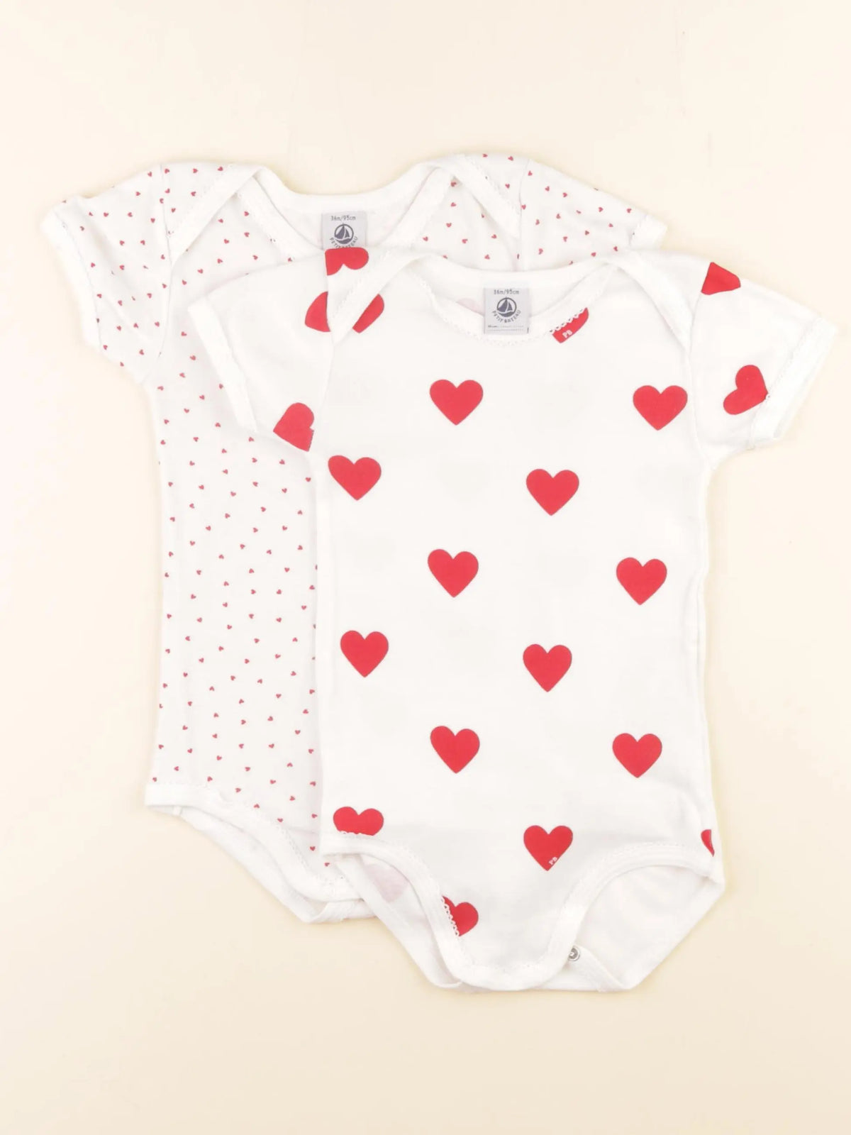 Petit Bateau - lot de 2 bodies en coton blanc, rouge - 36 mois