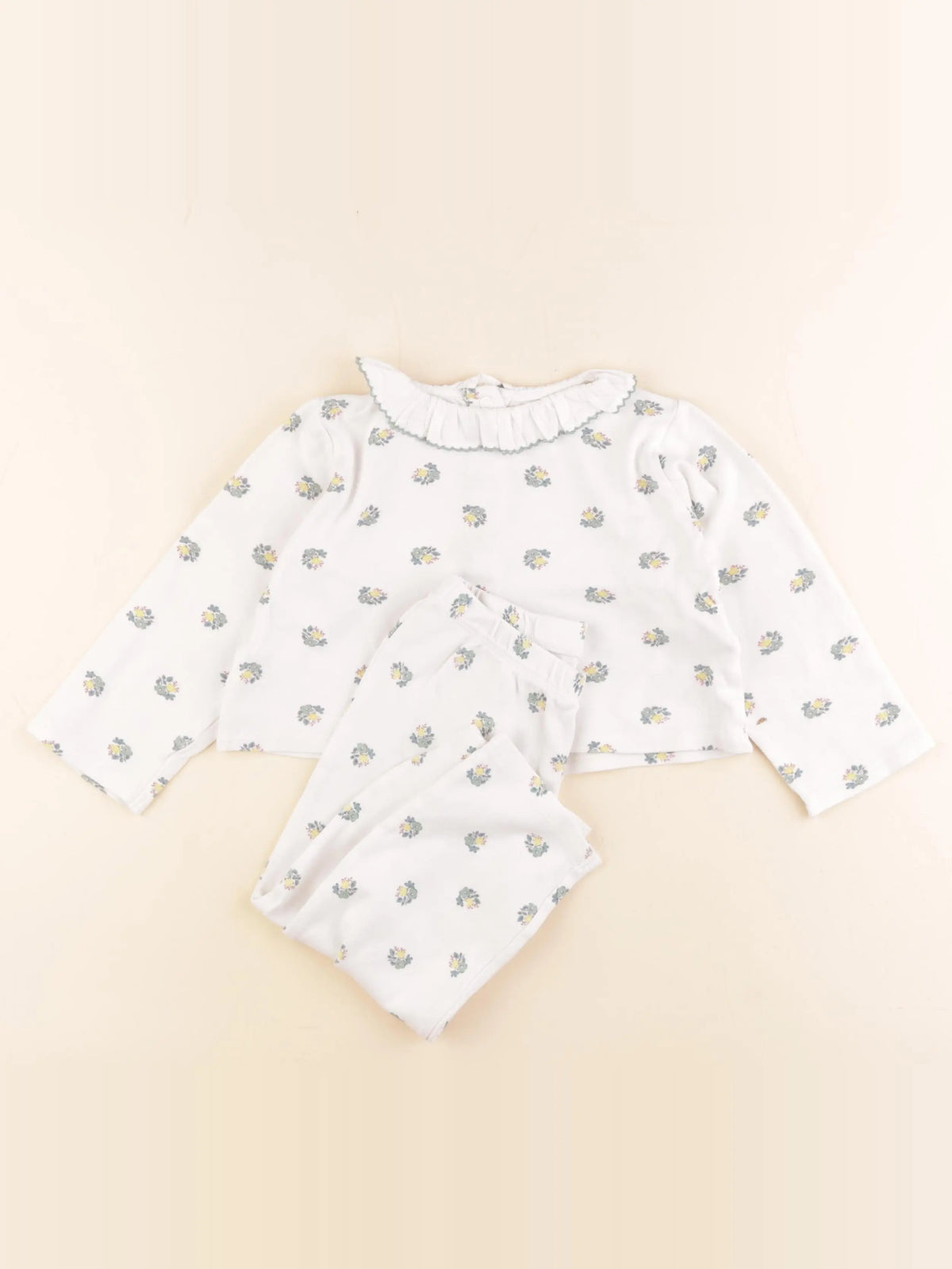 Cyrillus - pyjama coton blanc, vert - 36 mois
