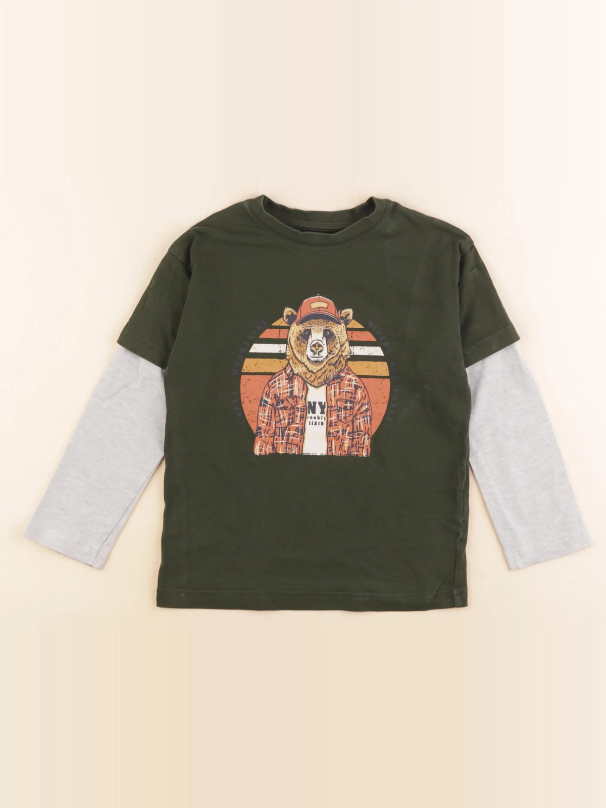 Vertbaudet - tee-shirt vert, gris - 6 ans