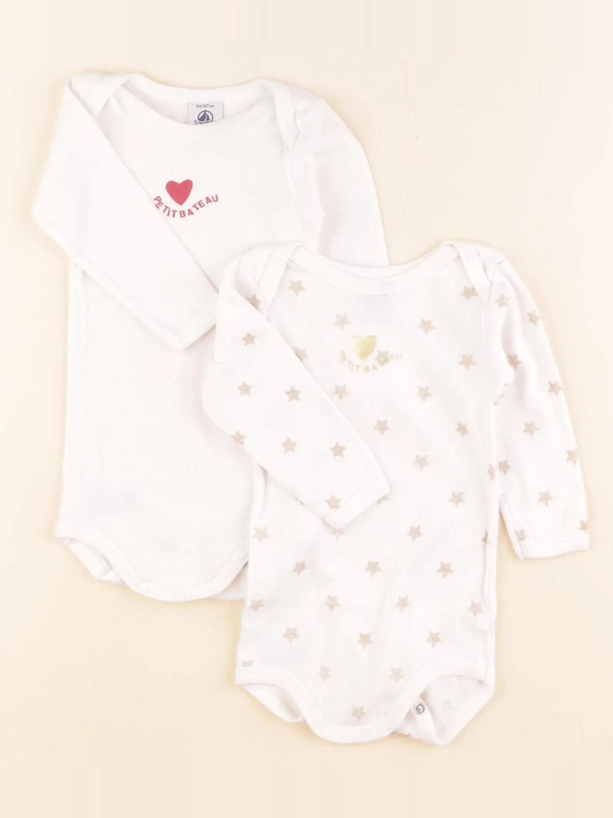 Petit Bateau - lot de 2 bodies en coton blanc, or - 6 mois