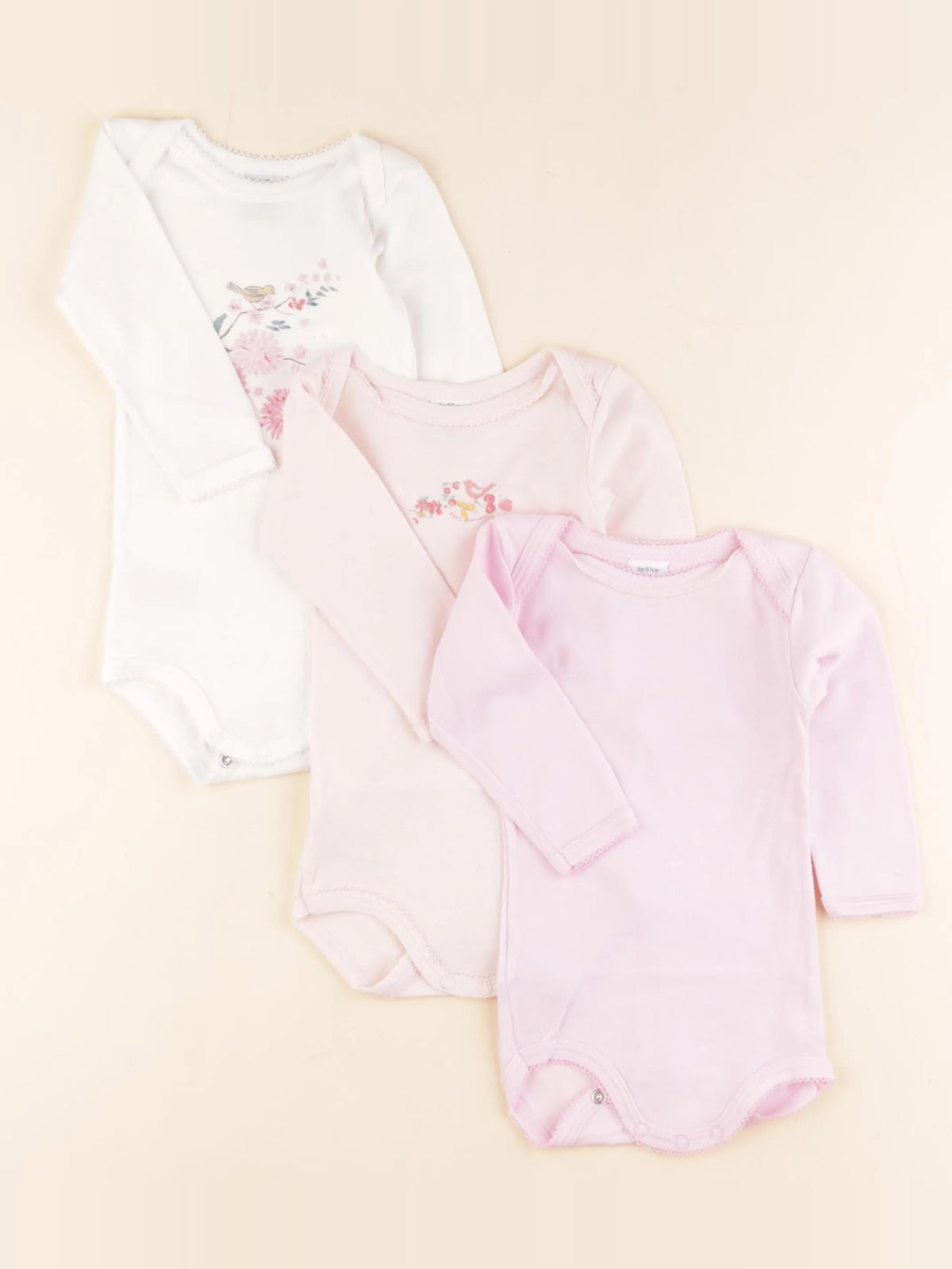 Petit Bateau - lot de 3 bodies en coton blanc, rose - 6 mois