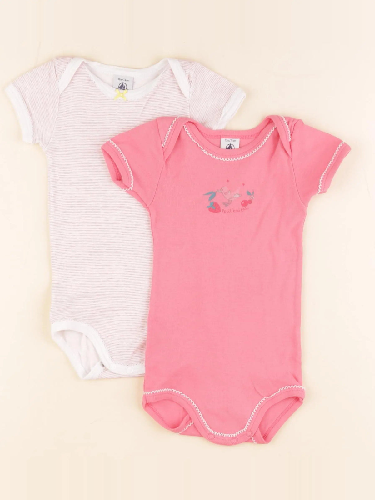 Petit Bateau - lot de 2 bodies en coton rose, blanc - 18 mois