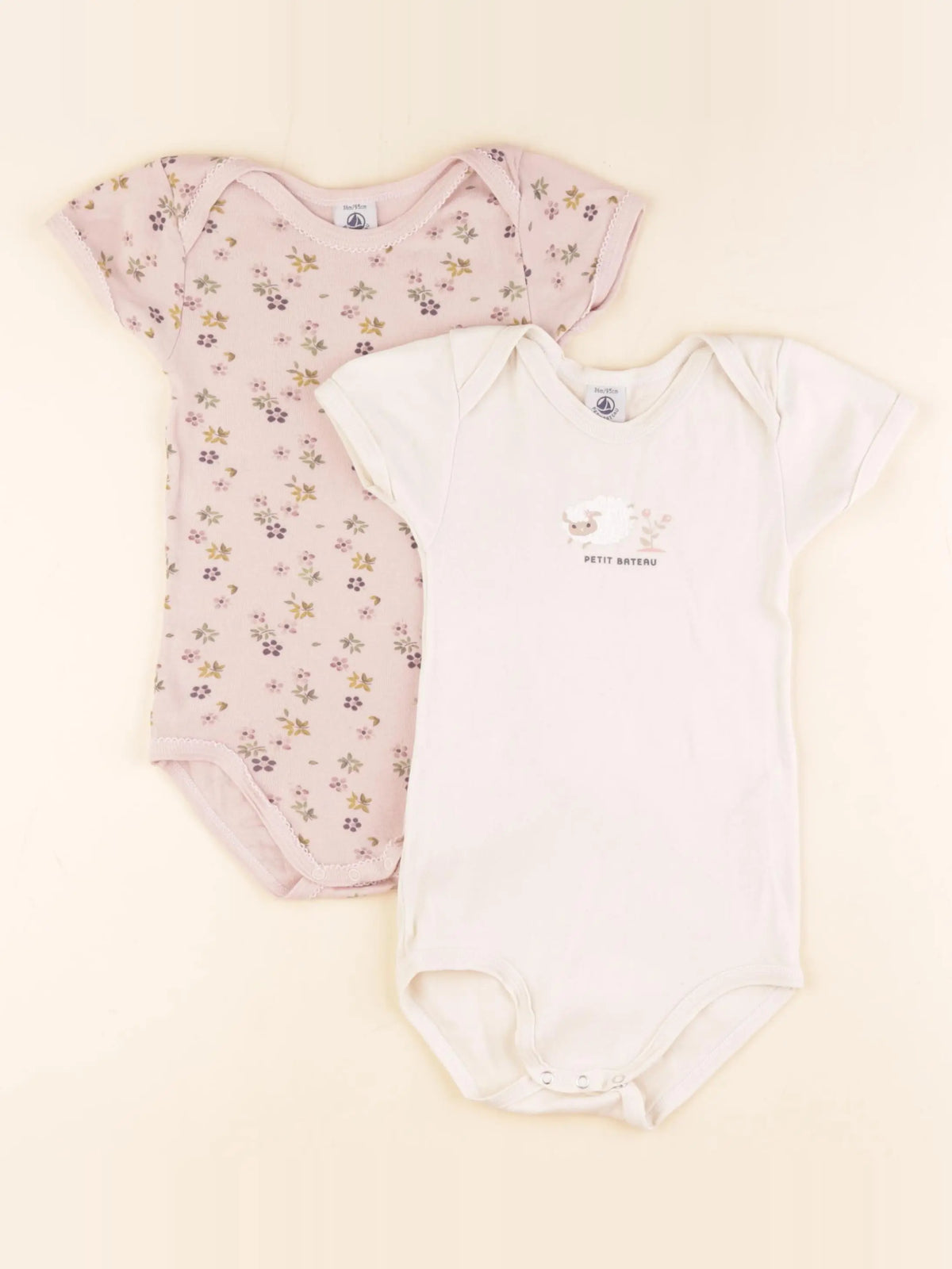 Petit Bateau - lot de 2 bodies en coton beige, rose - 36 mois