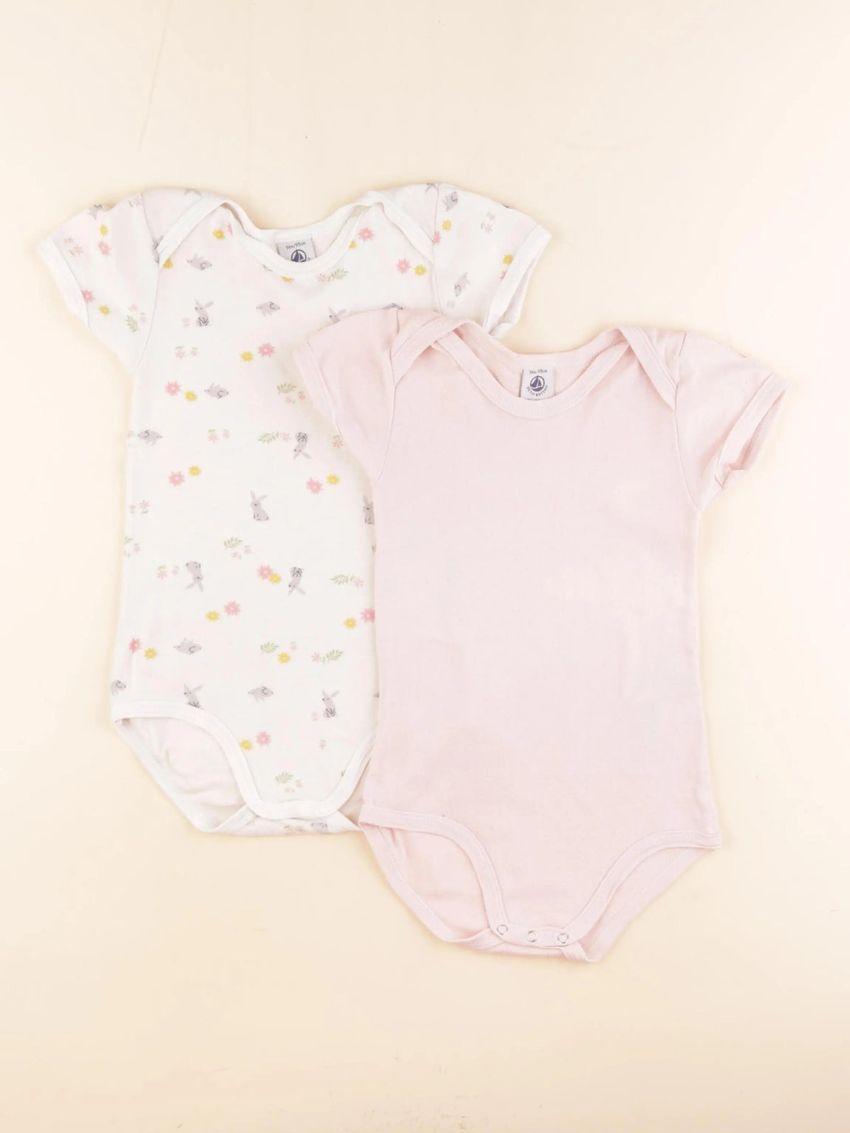 Petit Bateau - lot de 2 bodies en coton beige, rose - 36 mois