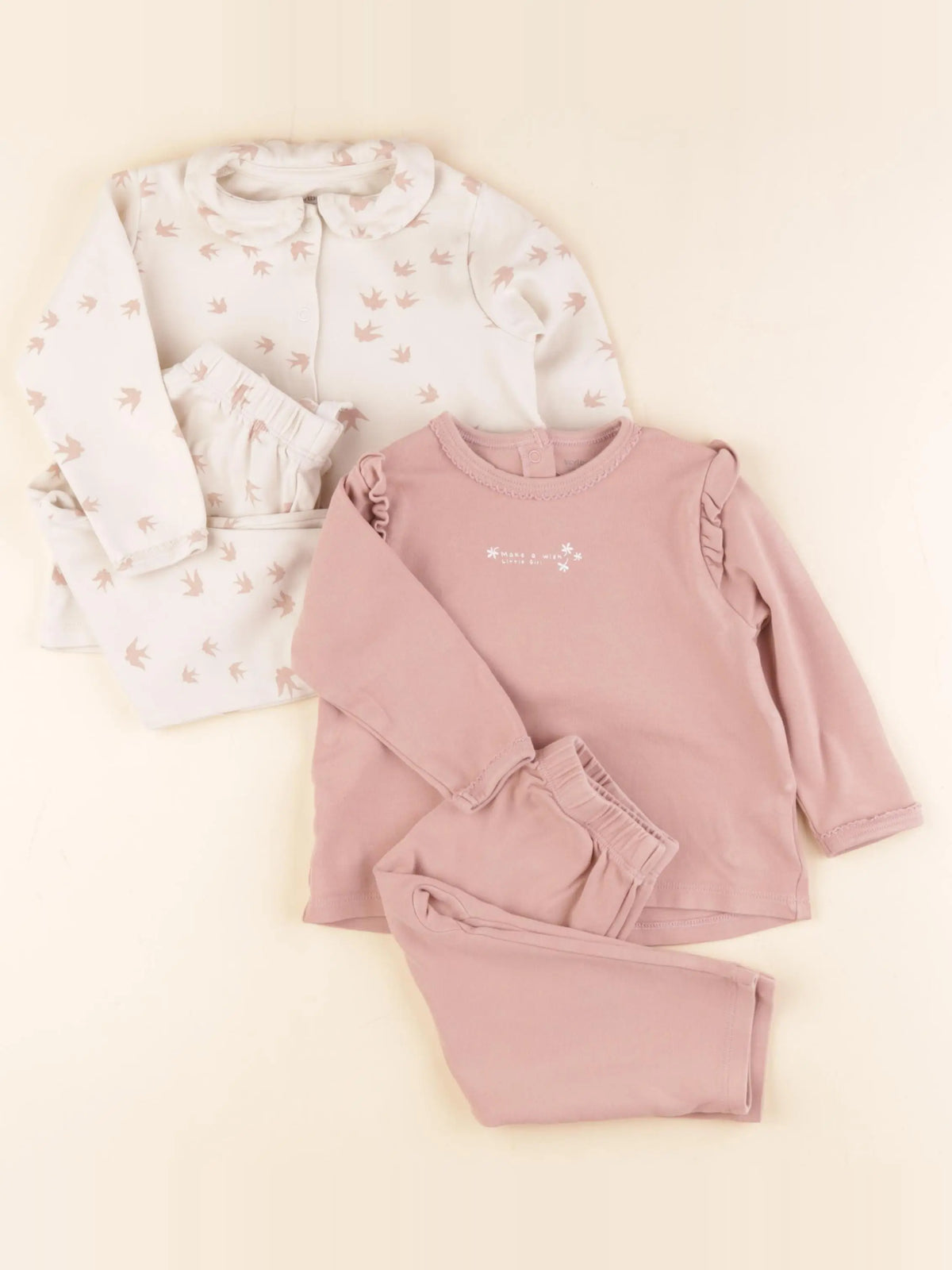 Vertbaudet - lot de 2 pyjamas coton beige, rose - 24 mois