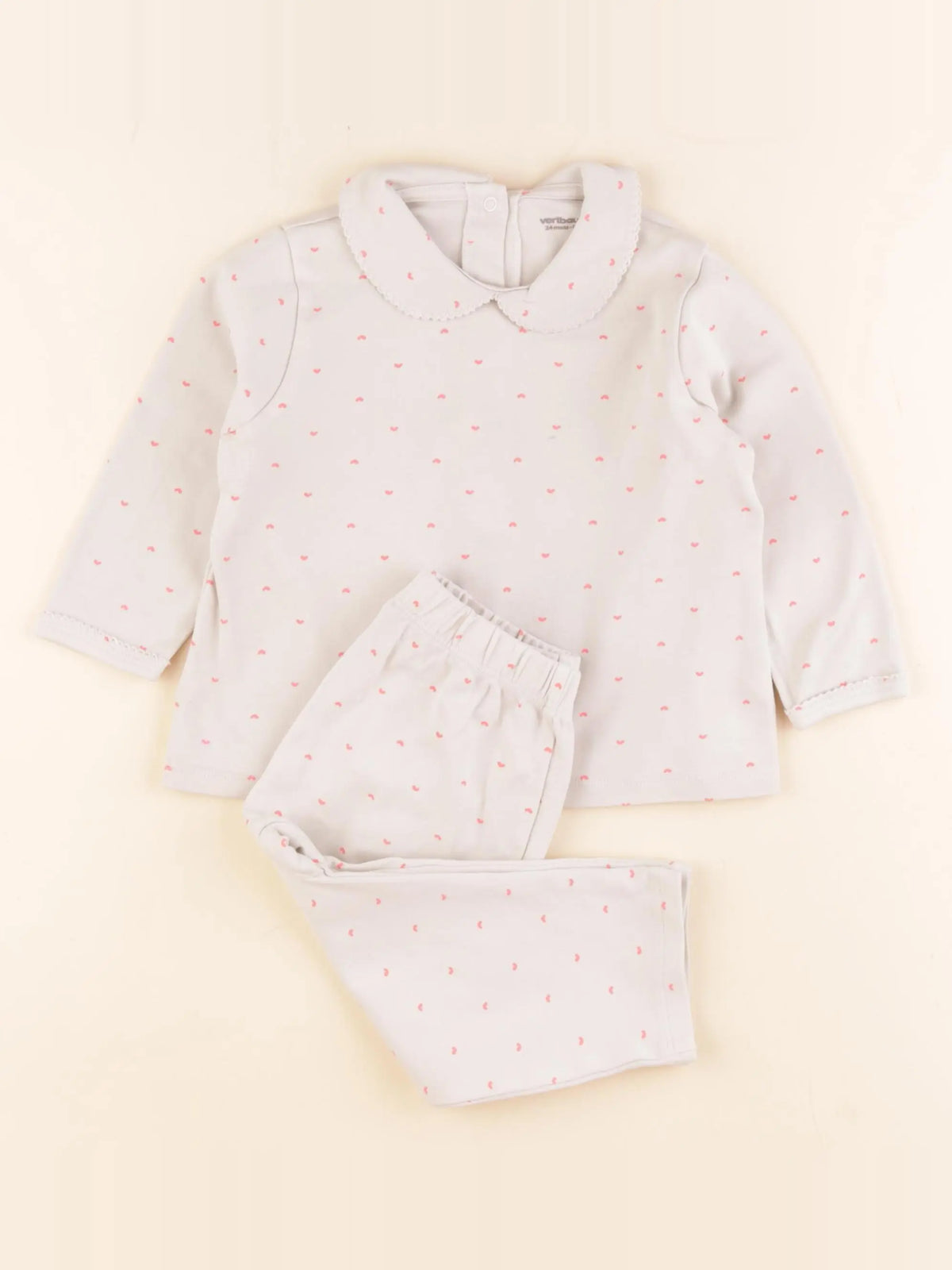 Vertbaudet - pyjama coton beige, rose - 24 mois