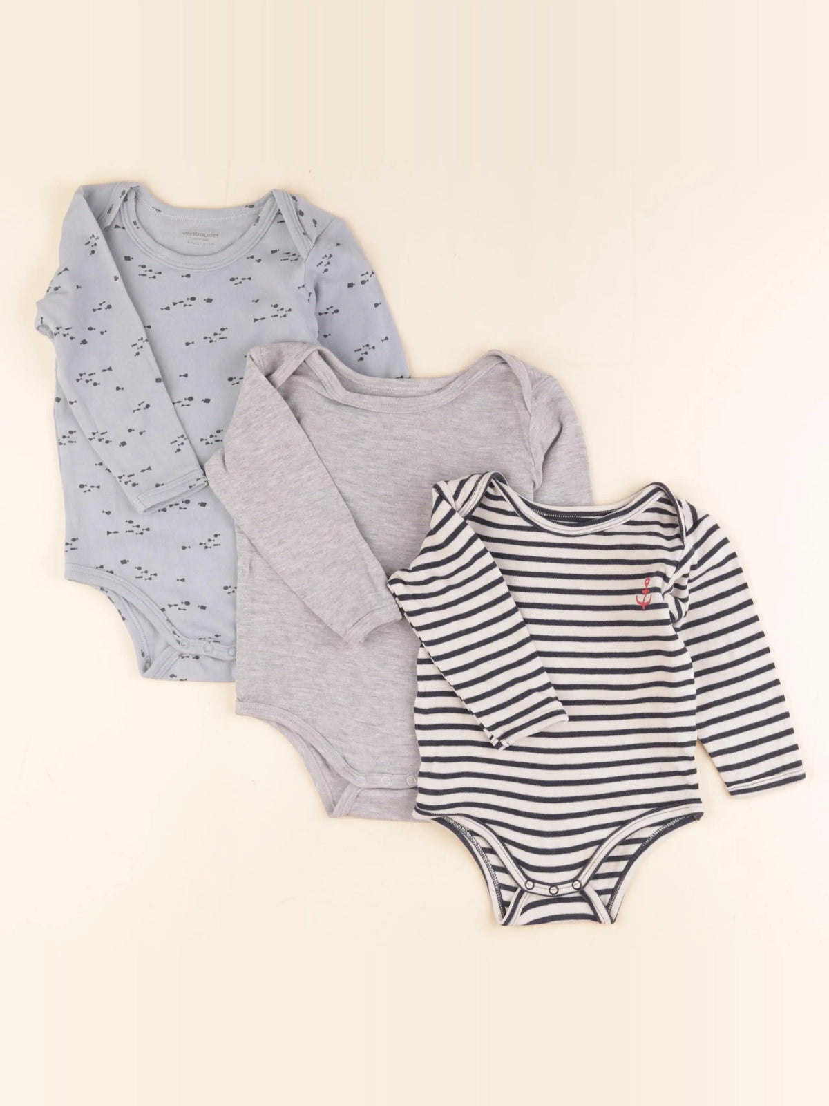 Vertbaudet - lot de 3 bodies en coton gris - 18 mois