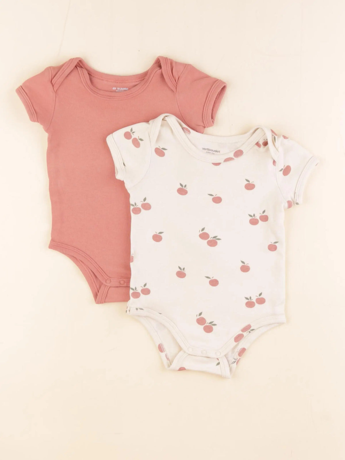 Vertbaudet - lot de 2 bodies en coton beige - 12 mois