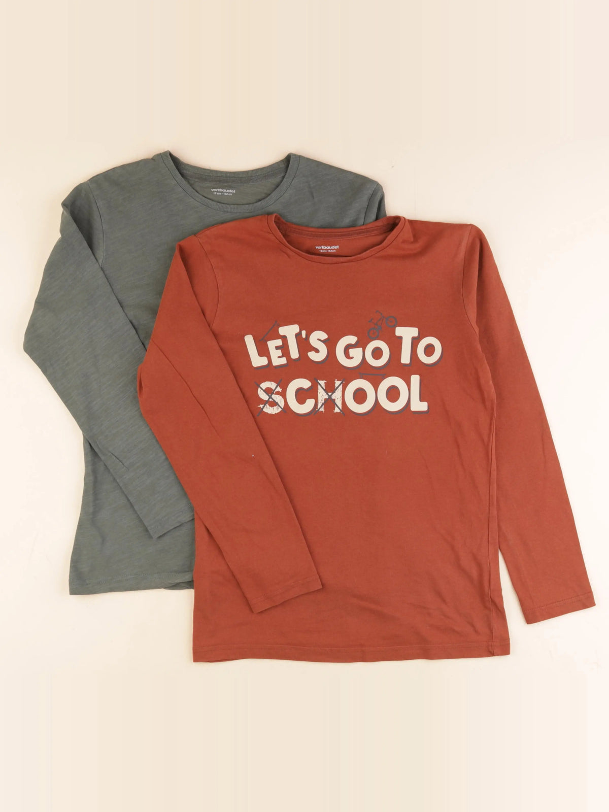 Vertbaudet - lot de 2 tee-shirts marron, vert - 12 ans