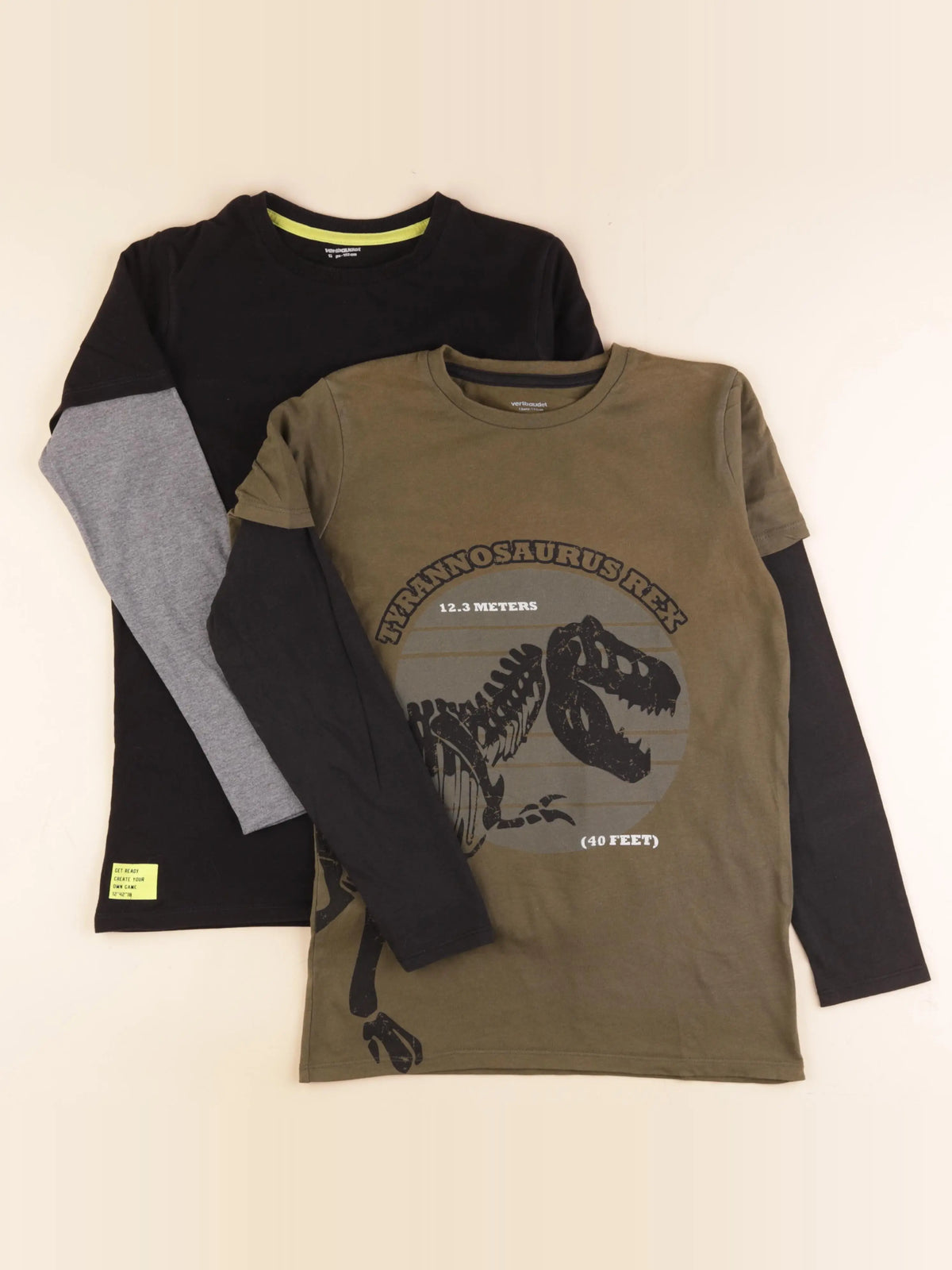 Vertbaudet - lot de 2 tee-shirts vert, noir - 12 ans
