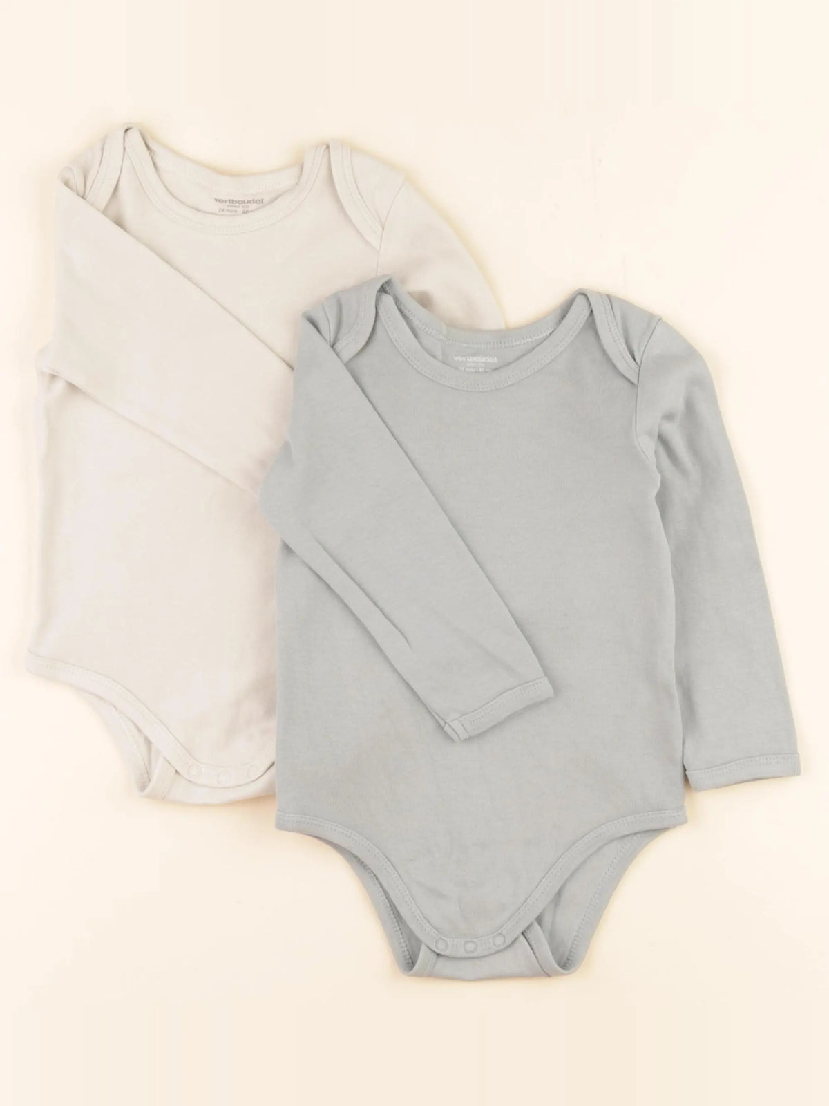 Vertbaudet - lot de 2 bodies en coton beige, vert - 24 mois
