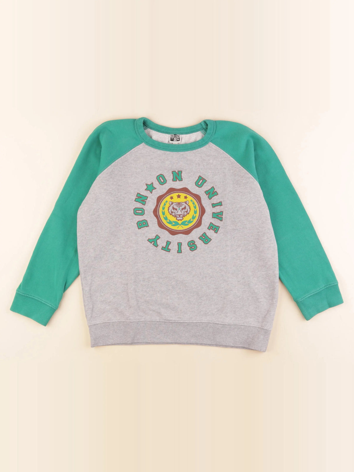 Bonton - sweat gris, vert - 8 ans