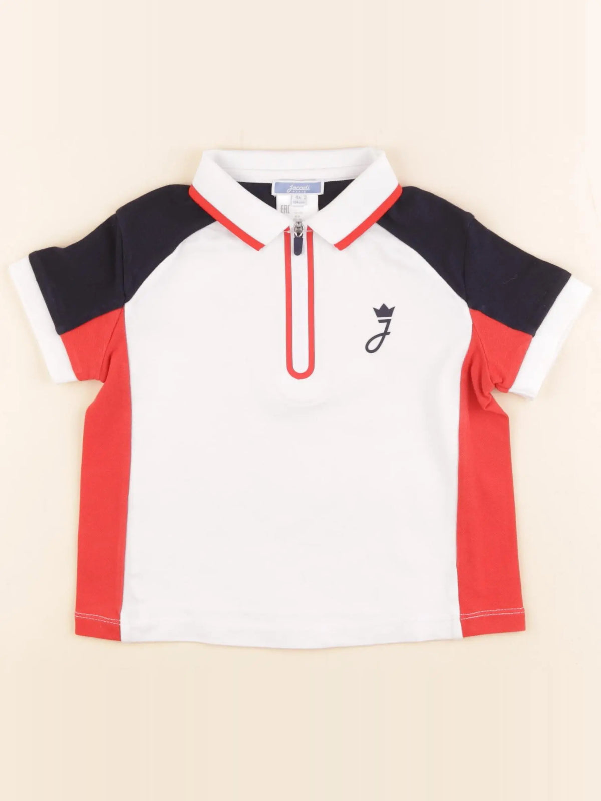 Jacadi - polo blanc, rouge - 4 ans