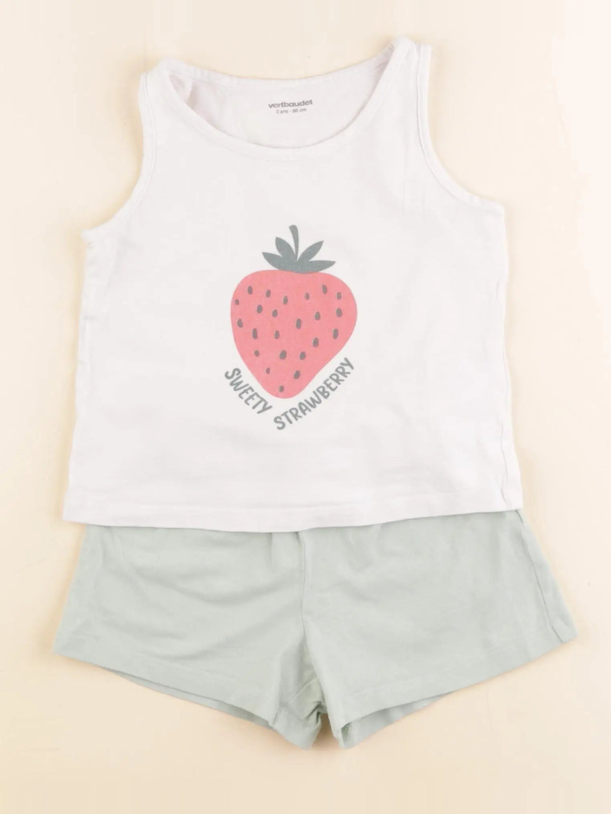 Vertbaudet - pyjama coton blanc, vert - 2 ans