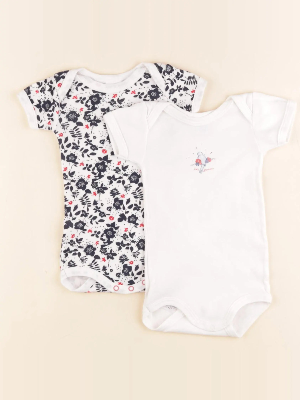 Petit Bateau - lot de 2 bodies en coton blanc, bleu - 3 mois