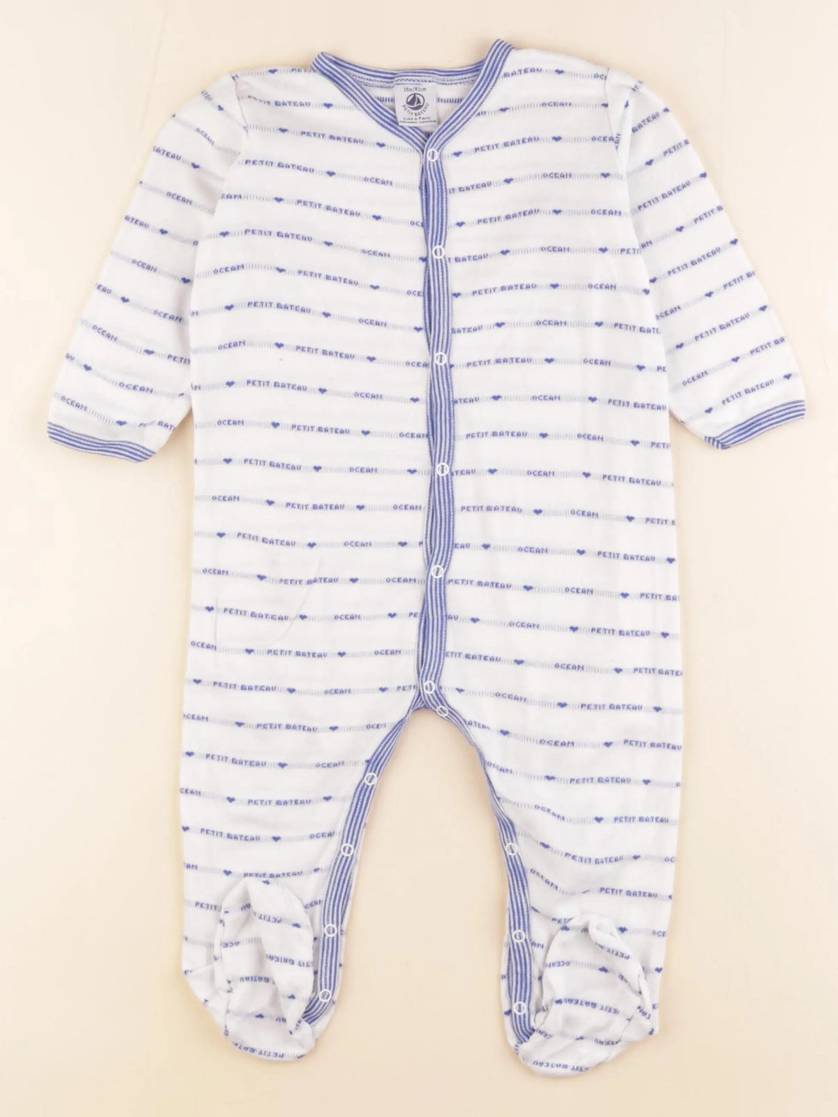 Petit Bateau - pyjama coton blanc, bleu - 18 mois