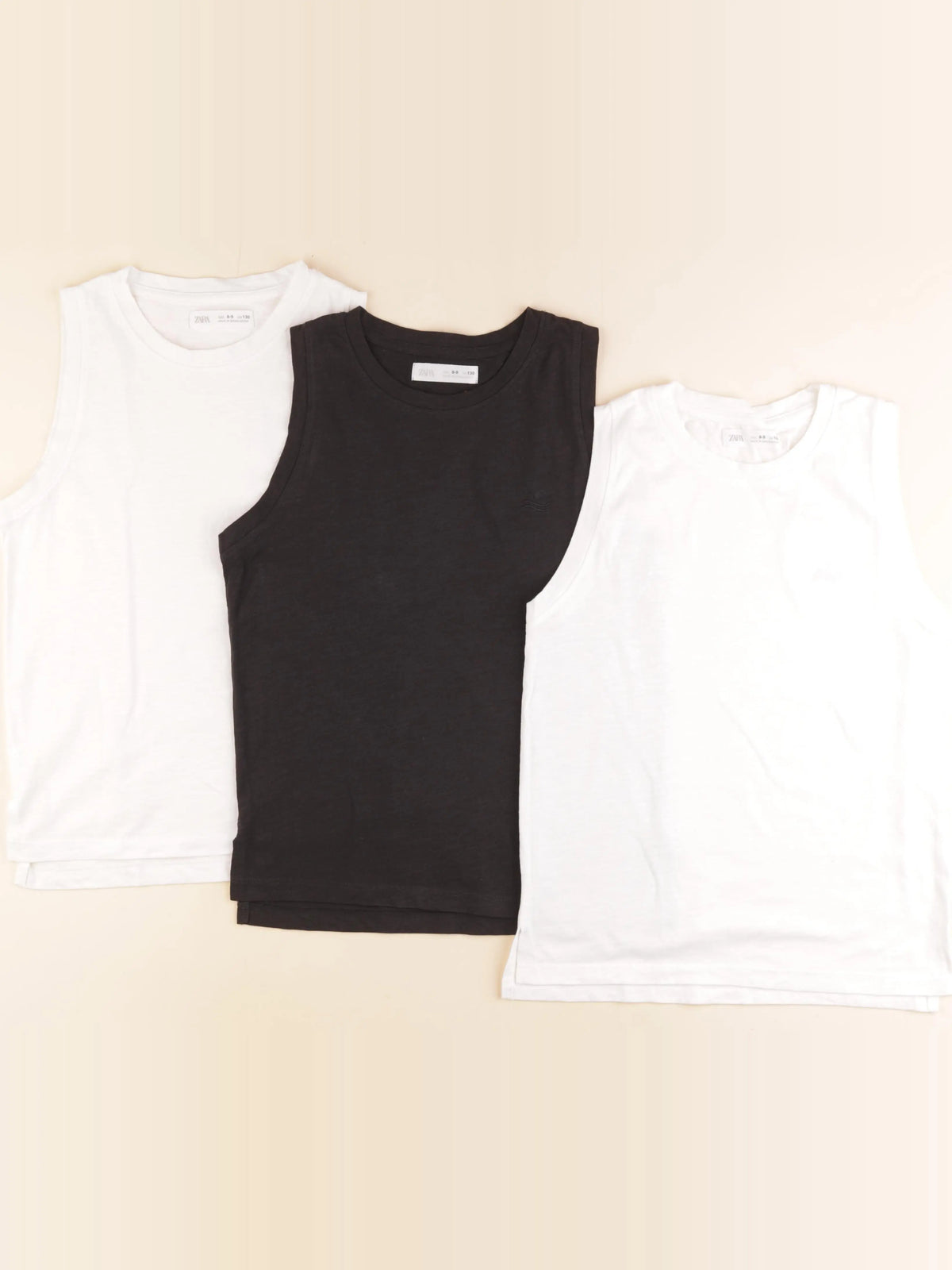 Zara - lot de 3 débardeurs noir, blanc - 8/9 ans