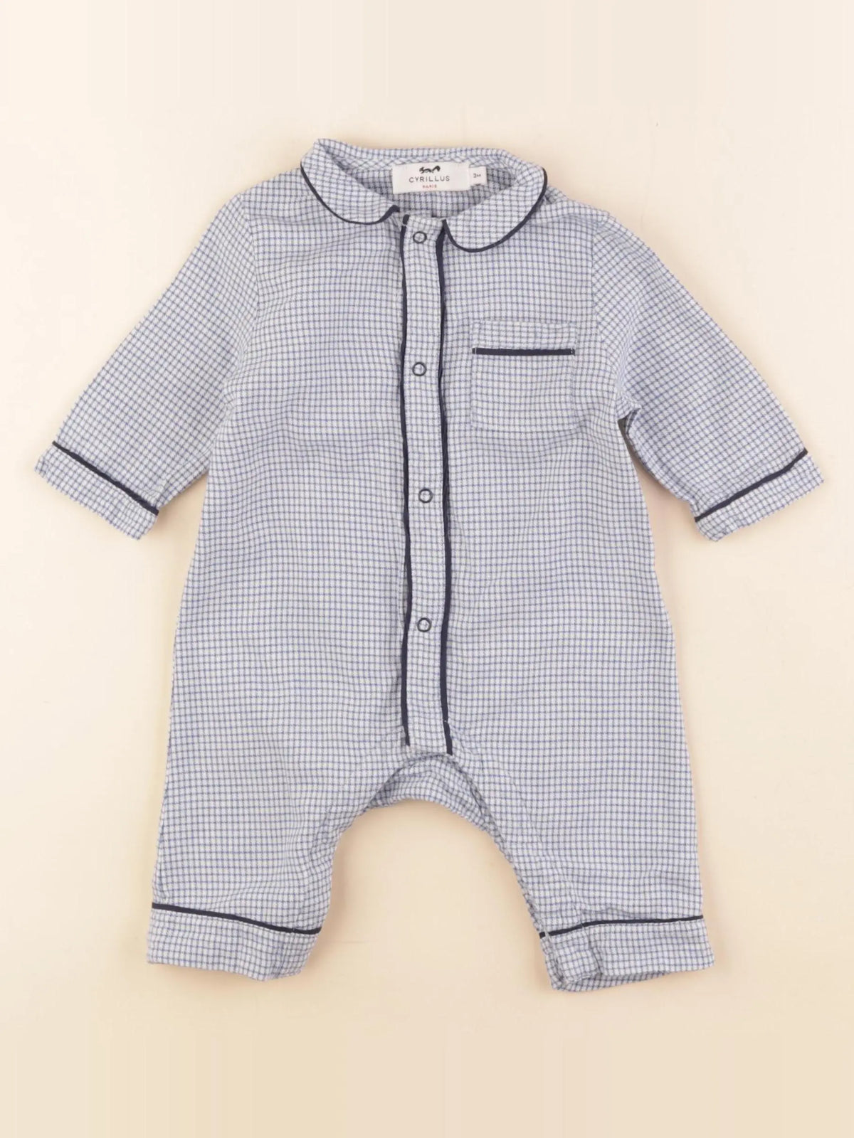 Cyrillus - pyjama coton blanc, bleu - 3 mois