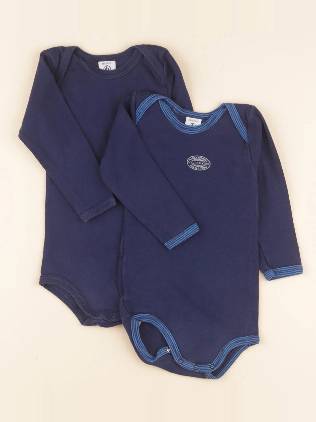 Petit Bateau - lot de 2 bodies en coton bleu - 18 mois