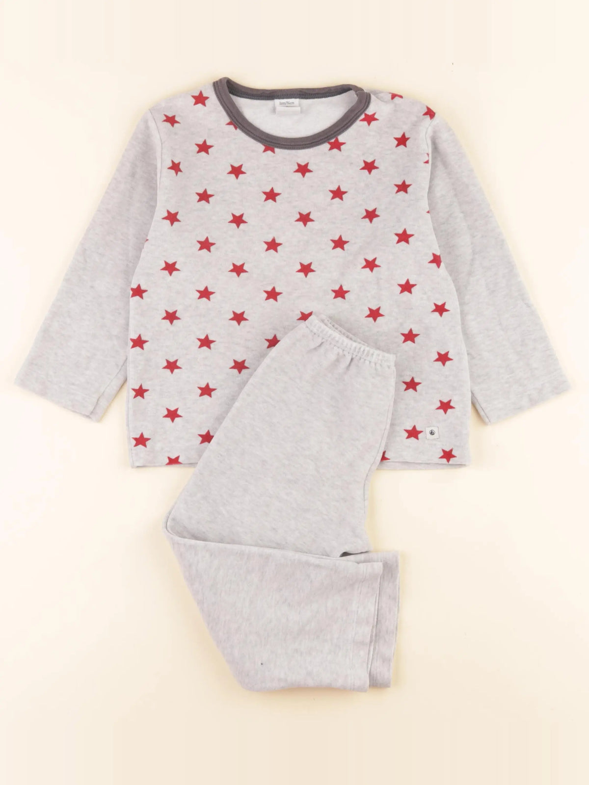 Petit Bateau - pyjama velours gris, rouge - 3 ans