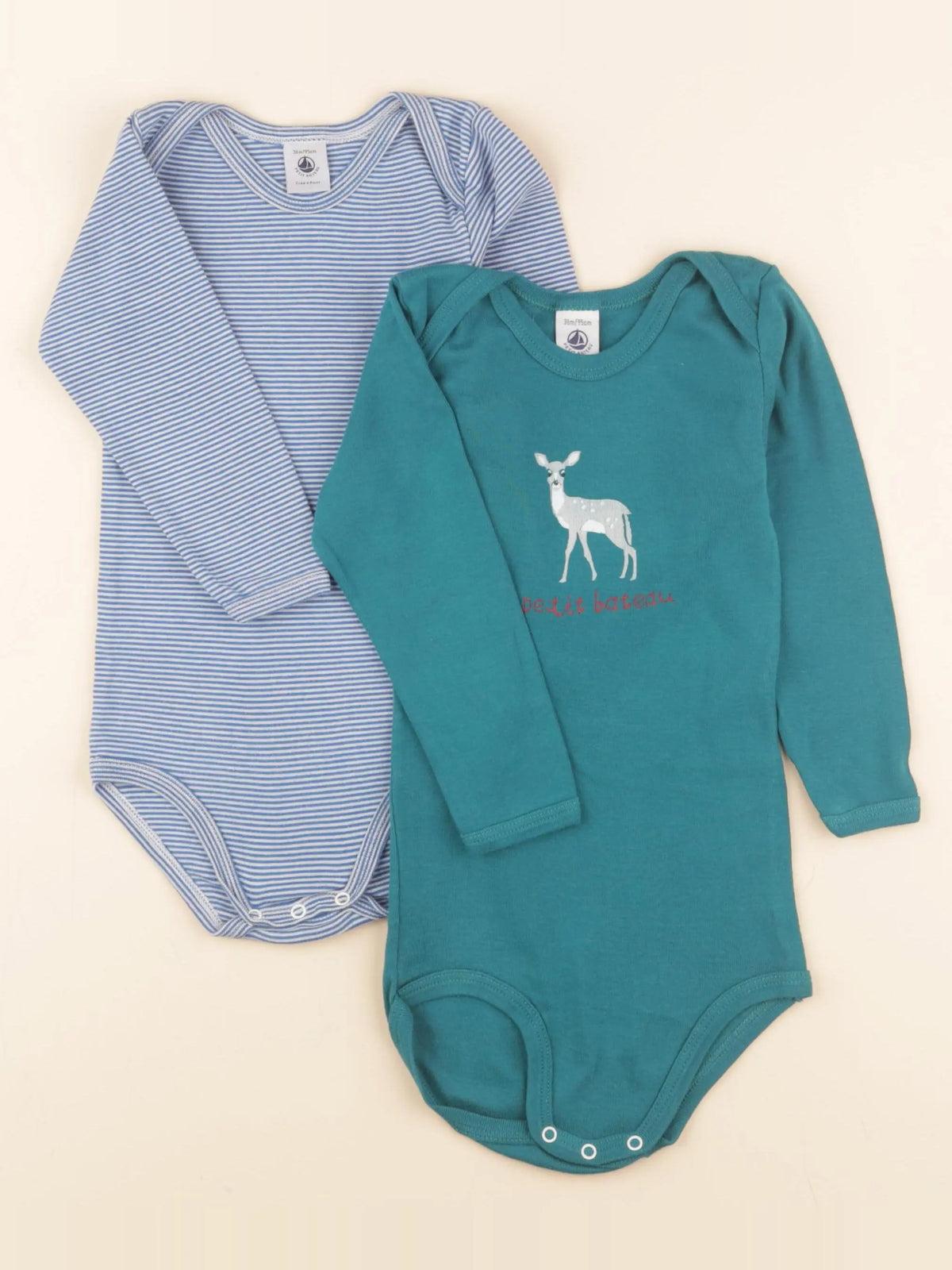 Petit Bateau - lot de 2 bodies en coton bleu - 3 ans