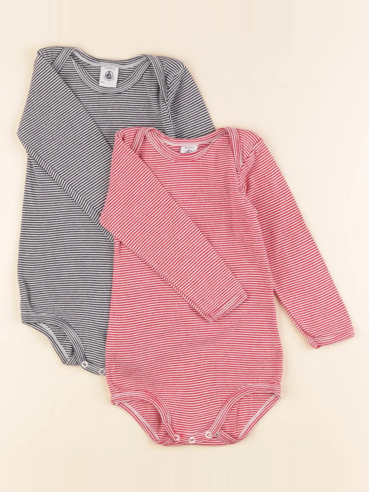 Petit Bateau - lot de 2 bodies en coton bleu, rouge - 24 mois