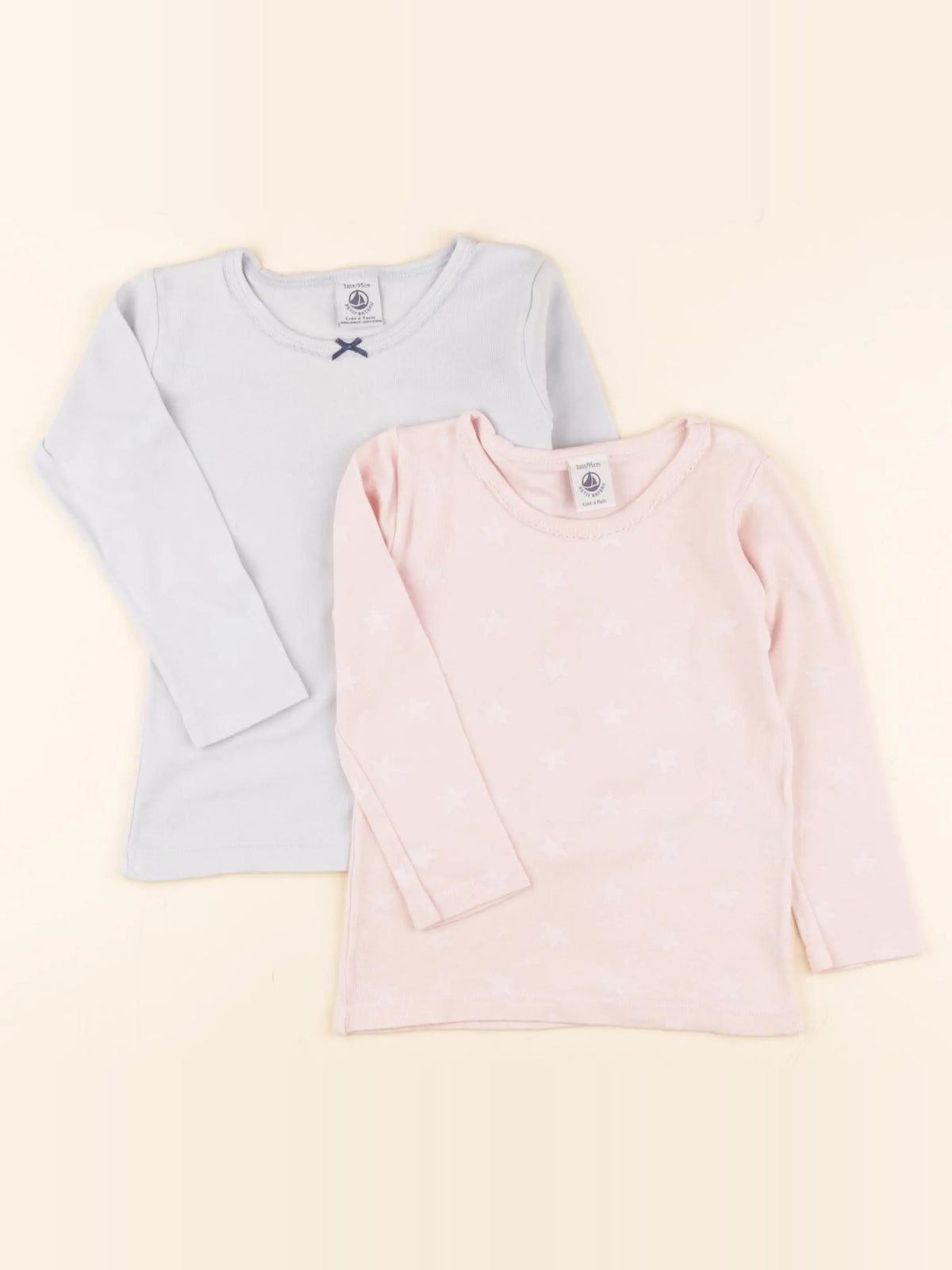 Petit Bateau - lot de 2 maillots de corps bleu, rose - 3 ans