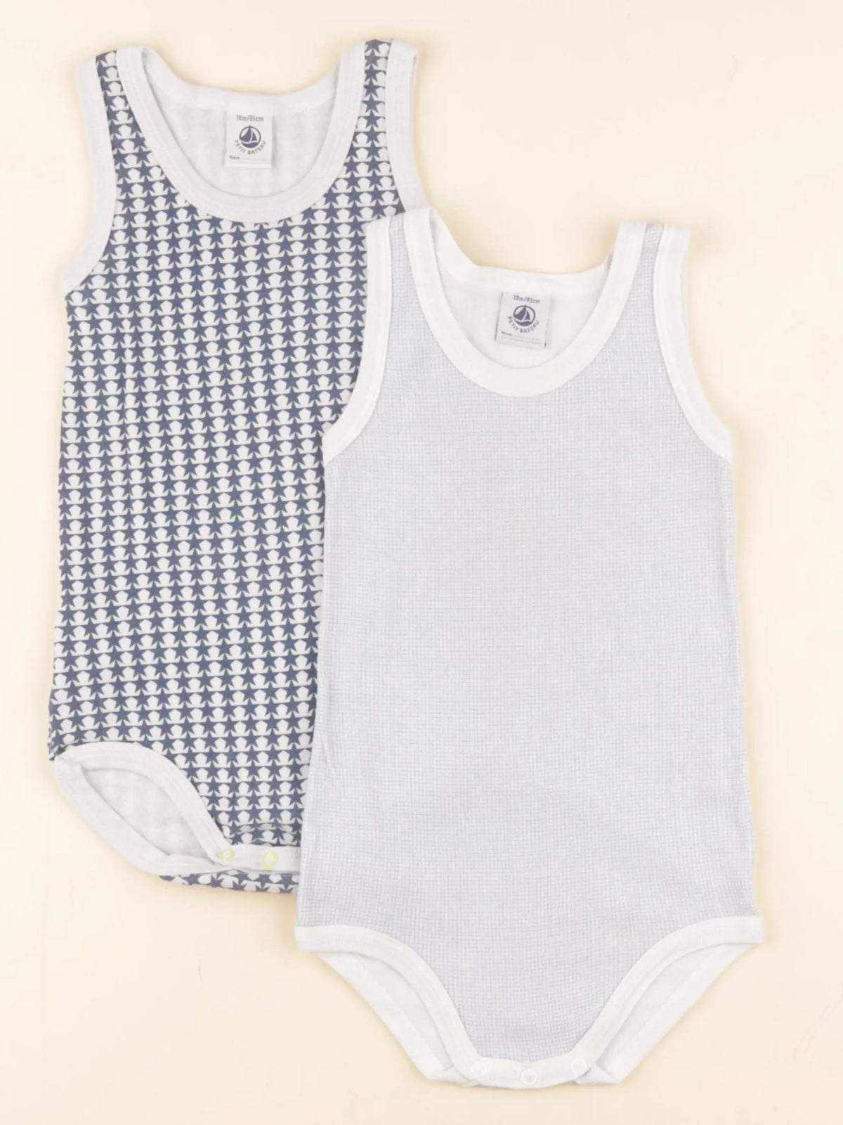 Petit Bateau - lot de 2 bodies en coton bleu - 18 mois