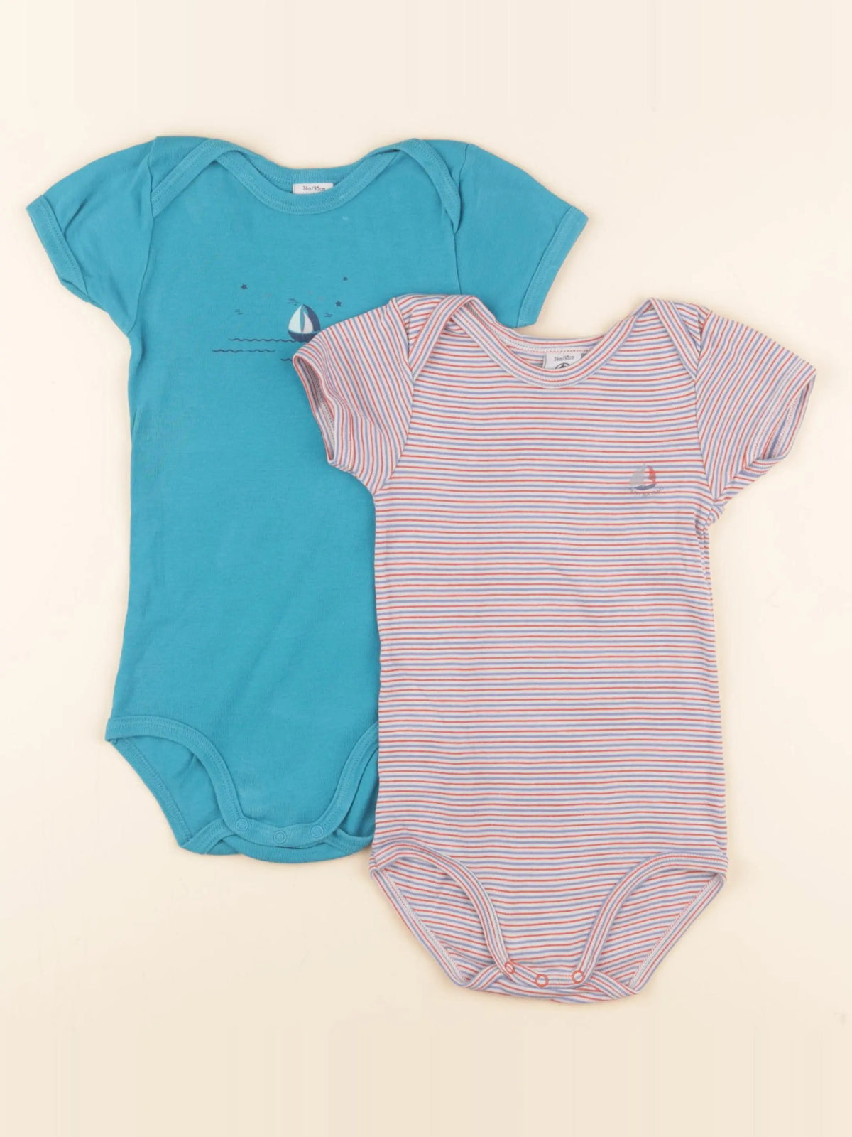 Petit Bateau - lot de 2 bodies en coton bleu - 36 mois
